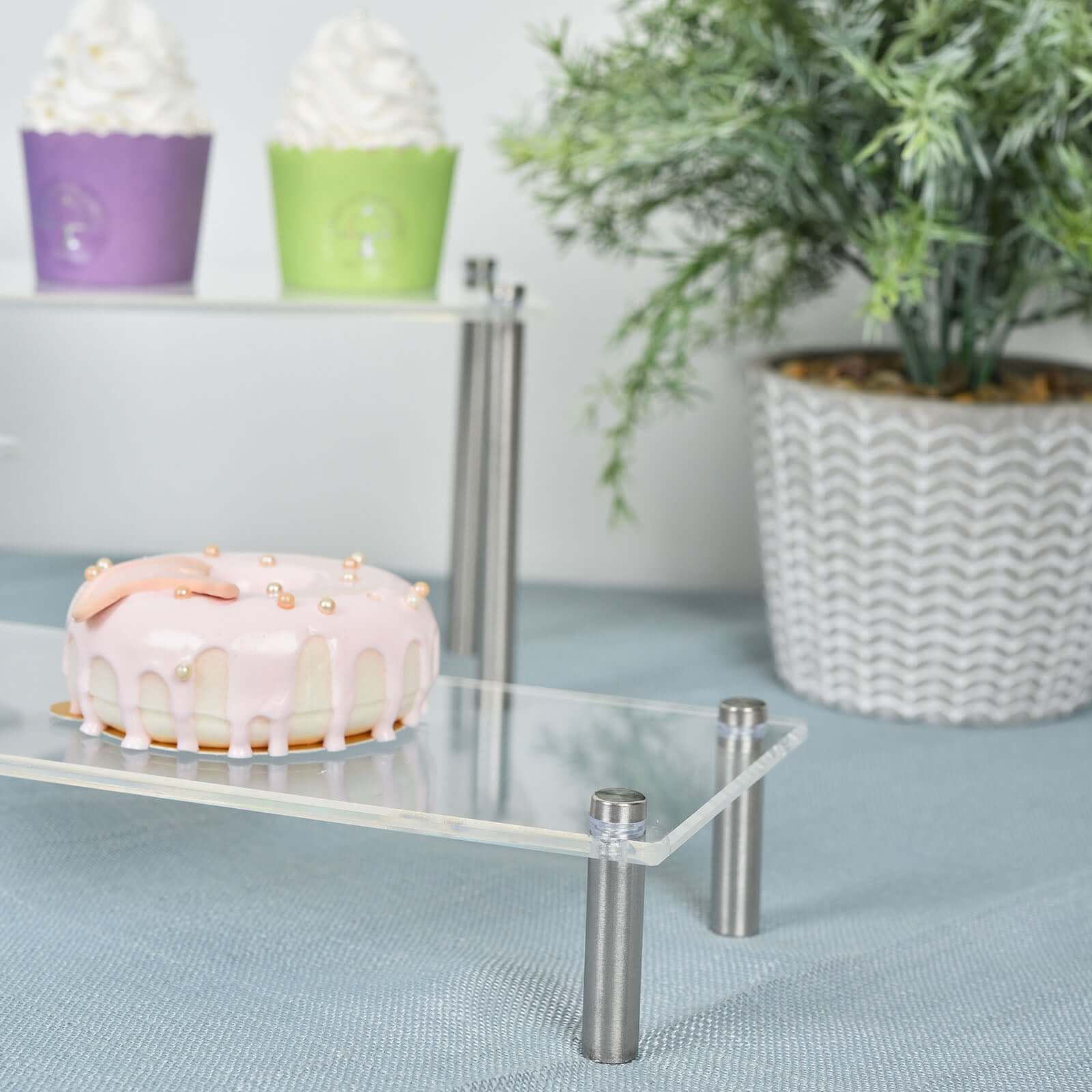 Set of 4 Premium Acrylic Dessert Display Stands Clear - Compact Buffet Riser Serving Tray Platter for Candy Dessert Table Decorations - Image 2