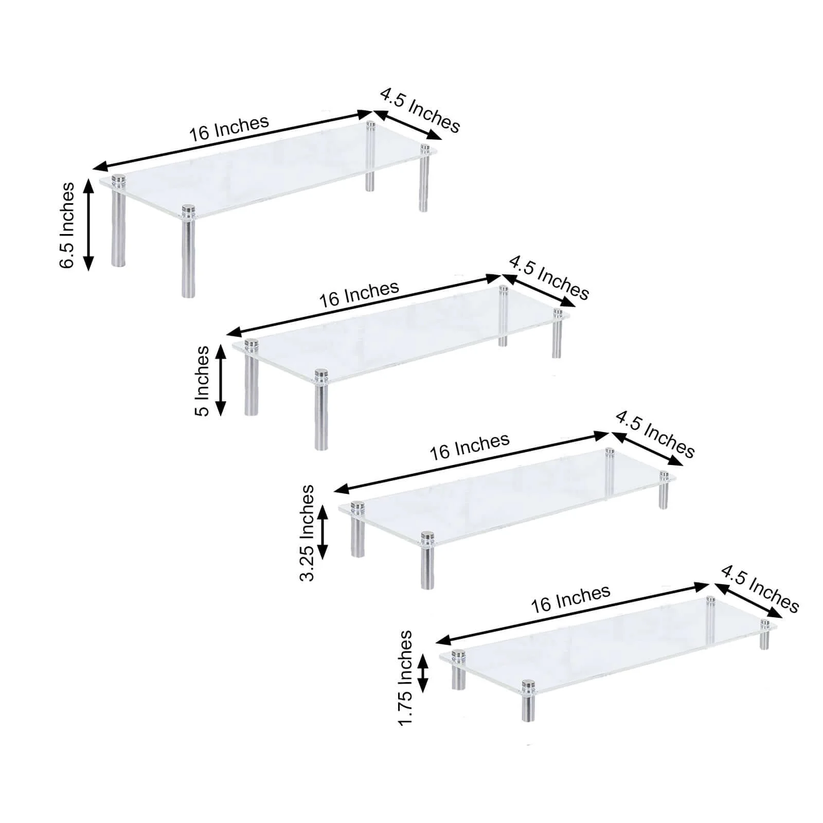 Set of 4 Premium Acrylic Dessert Display Stands Clear - Compact Buffet Riser Serving Tray Platter for Candy Dessert Table Decorations - Image 3