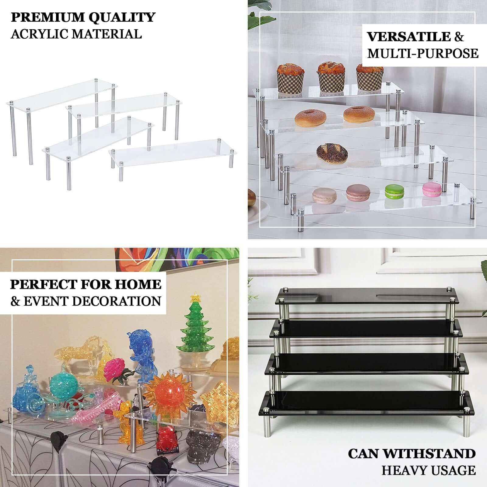 Set of 4 Premium Acrylic Dessert Display Stands Clear - Compact Buffet Riser Serving Tray Platter for Candy Dessert Table Decorations - Image 4