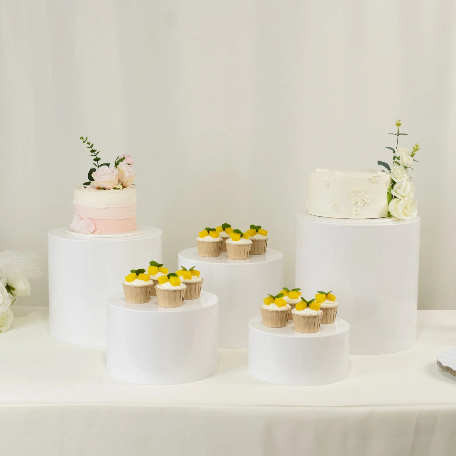 Set of 5 Acrylic Cake Stands 8.5", 9", 10", 11", 12" Round Cylinder Design White - Display Risers for Weddings - Image 7