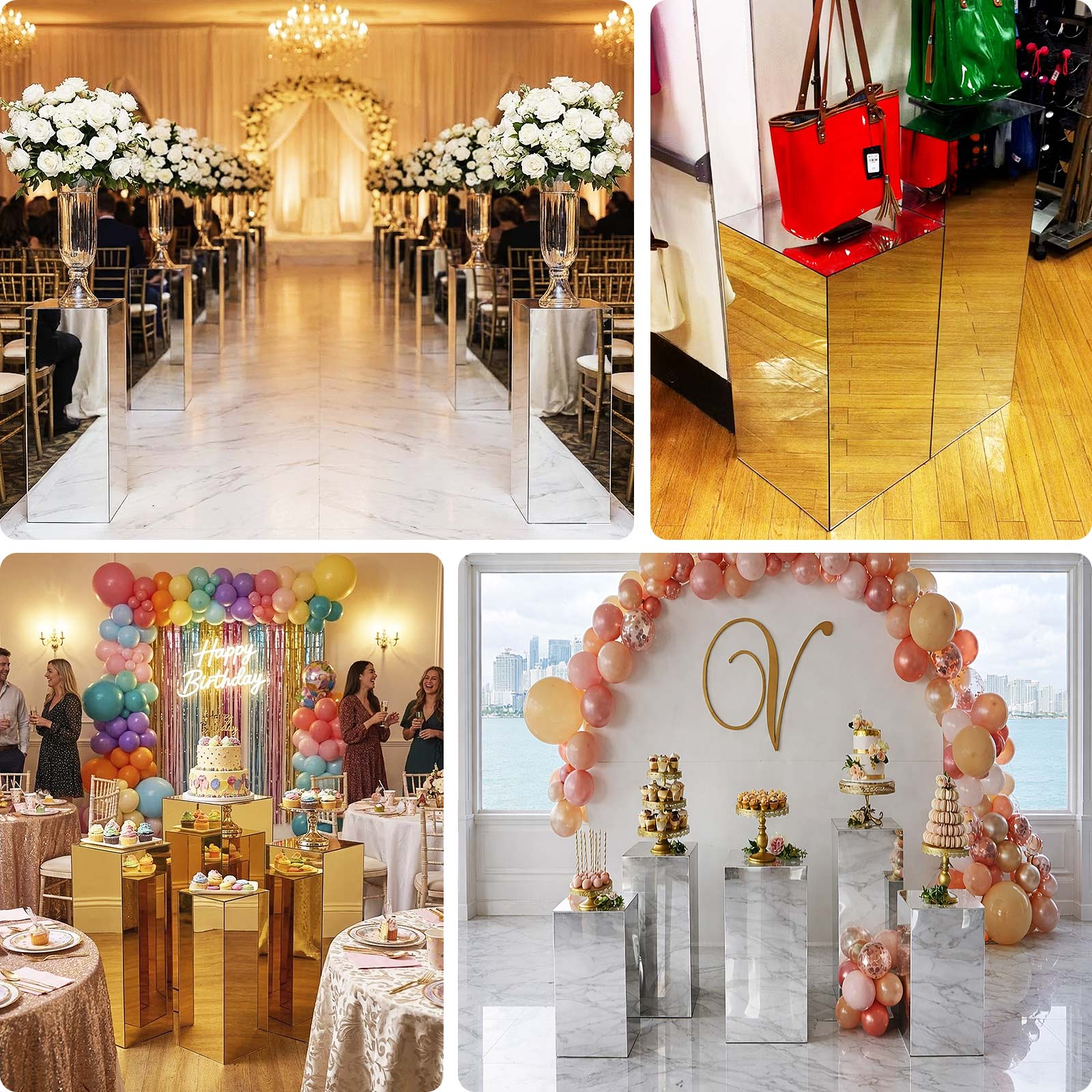 Set of 5 Silver Mirror Acrylic Pedestal Risers – Pre-Assembled Rectangular Display Stands for Weddings, Events & Product Showcases – 20", 22", 24", 28", 32" - Image 5