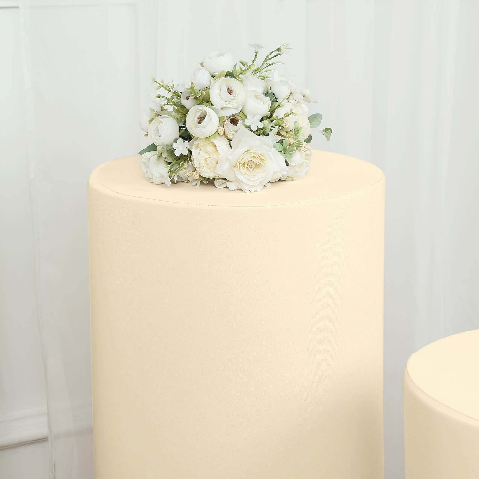 Set of 5 Beige Spandex Cylinder Pillar Prop Covers, Stretchable Pedestal Stand Covers - 160 GSM - Image 7