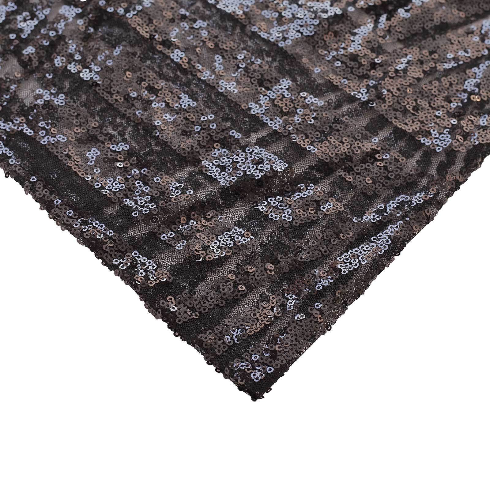 Set of 5 Black Sequin Mesh Cylinder Pillar Prop Covers with Geometric Pattern Embroidery, Sparkly Sheer Tulle Pedestal Stand Covers - Image 8