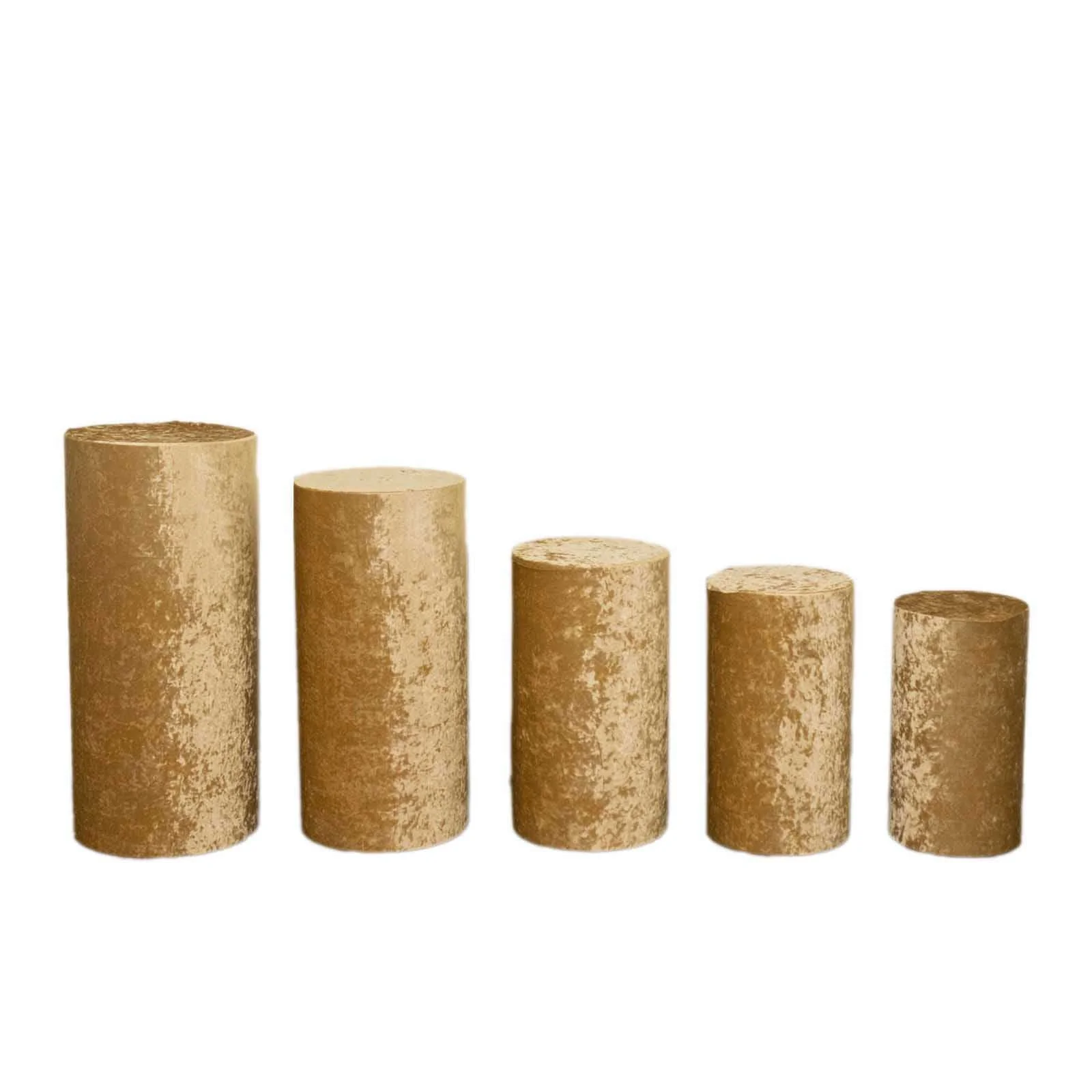 Set of 5 Champagne Crushed Velvet Cylinder Pillar Prop Covers, Premium Pedestal Stand Covers - Image 13