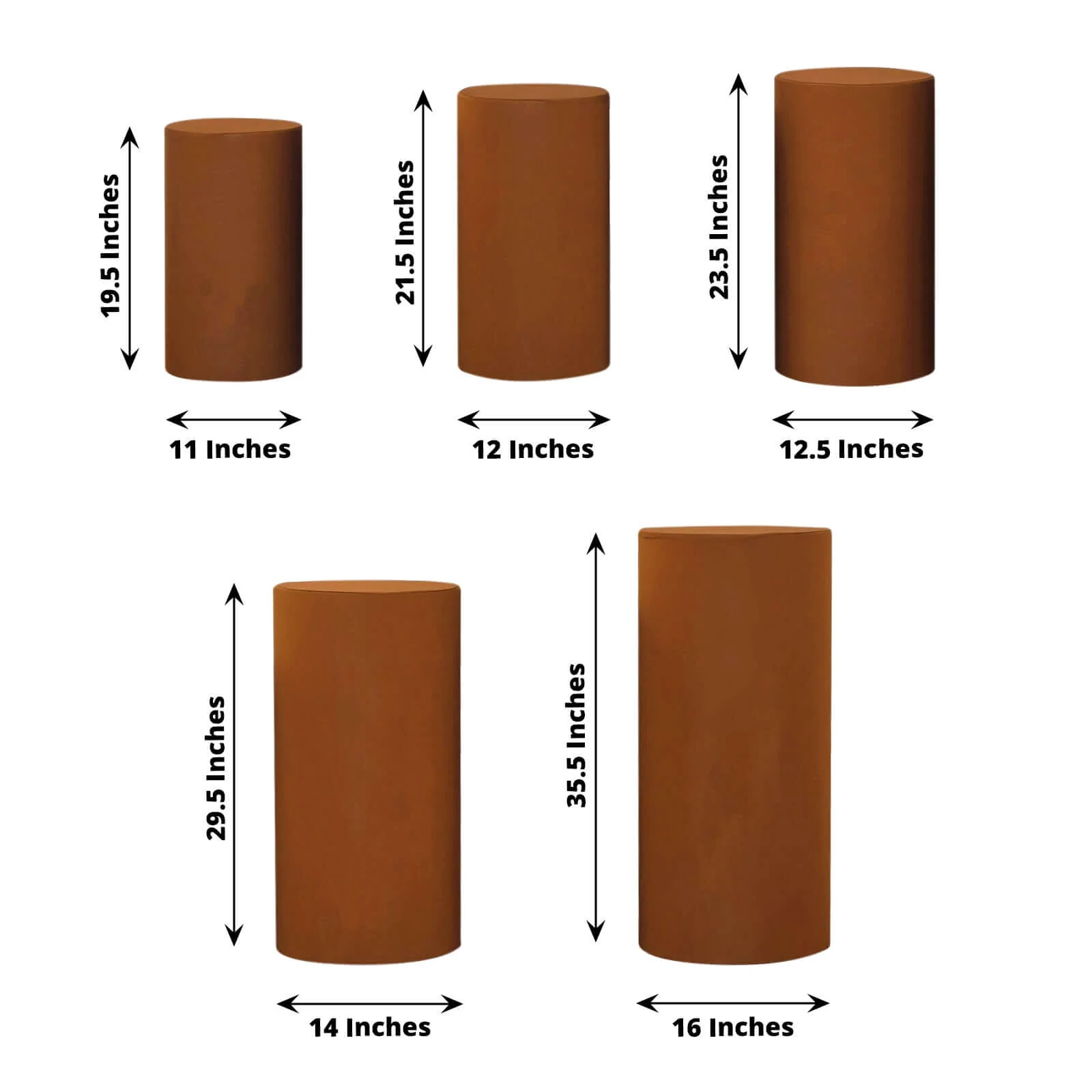 Set of 5 Cinnamon Brown Spandex Cylinder Pillar Prop Covers, Stretchable Pedestal Stand Covers - 160 GSM - Image 3