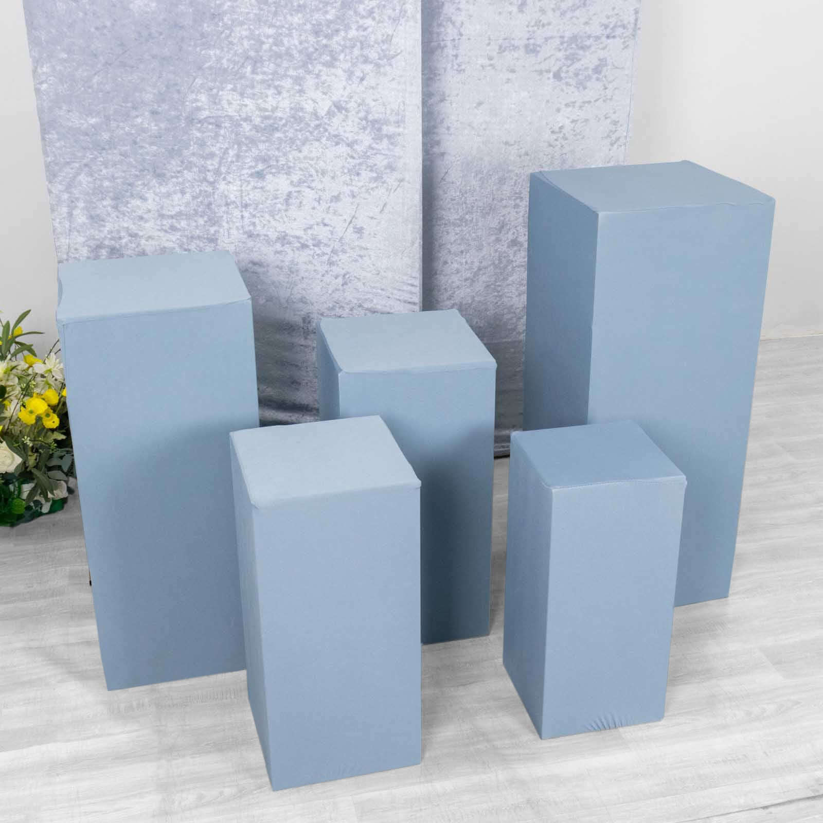 Set of 5 Dusty Blue Spandex Rectangle Pillar Prop Covers, Stretchable Pedestal Stand Covers - 160 GSM - Image 11