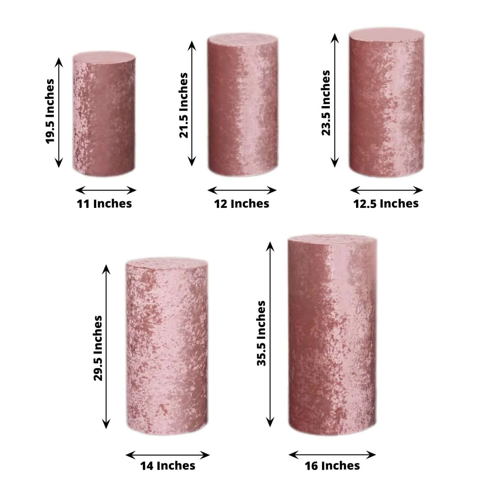 Set of 5 Dusty Rose Crushed Velvet Cylinder Pillar Prop Covers, Premium Pedestal Stand Covers - Image 3