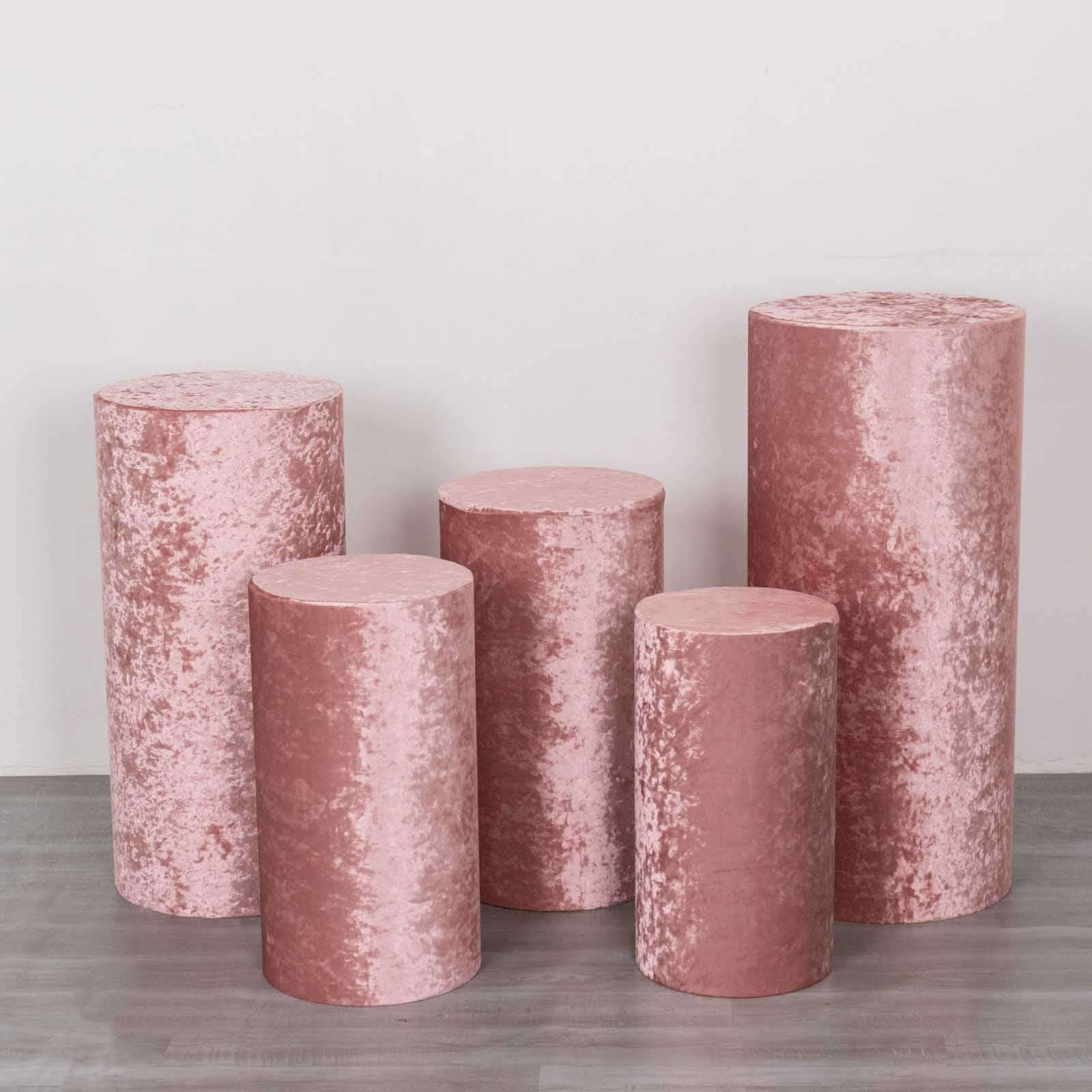 Set of 5 Dusty Rose Crushed Velvet Cylinder Pillar Prop Covers, Premium Pedestal Stand Covers - Image 7