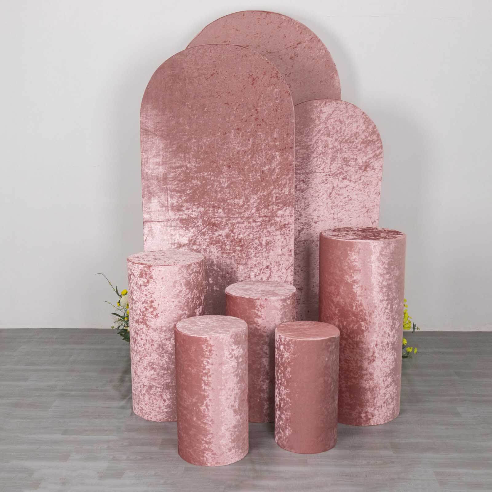 Set of 5 Dusty Rose Crushed Velvet Cylinder Pillar Prop Covers, Premium Pedestal Stand Covers - Image 9