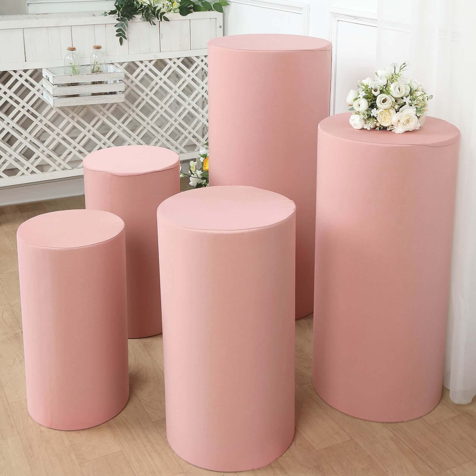 Set of 5 Dusty Rose Spandex Cylinder Pillar Prop Covers, Stretchable Pedestal Stand Covers - 160 GSM - Image 2