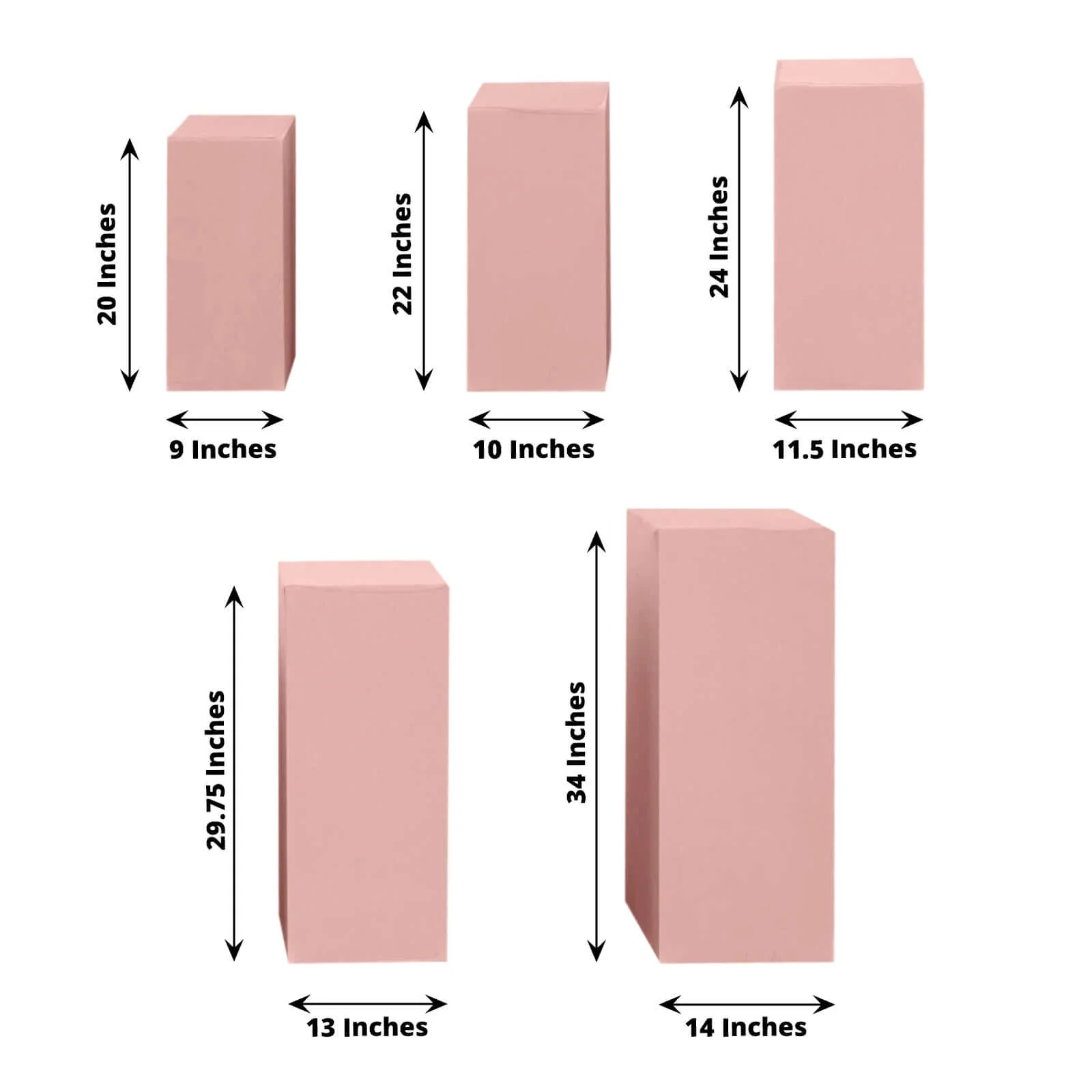 Set of 5 Dusty Rose Spandex Rectangle Pillar Prop Covers, Stretchable Pedestal Stand Covers - 160 GSM - Image 2