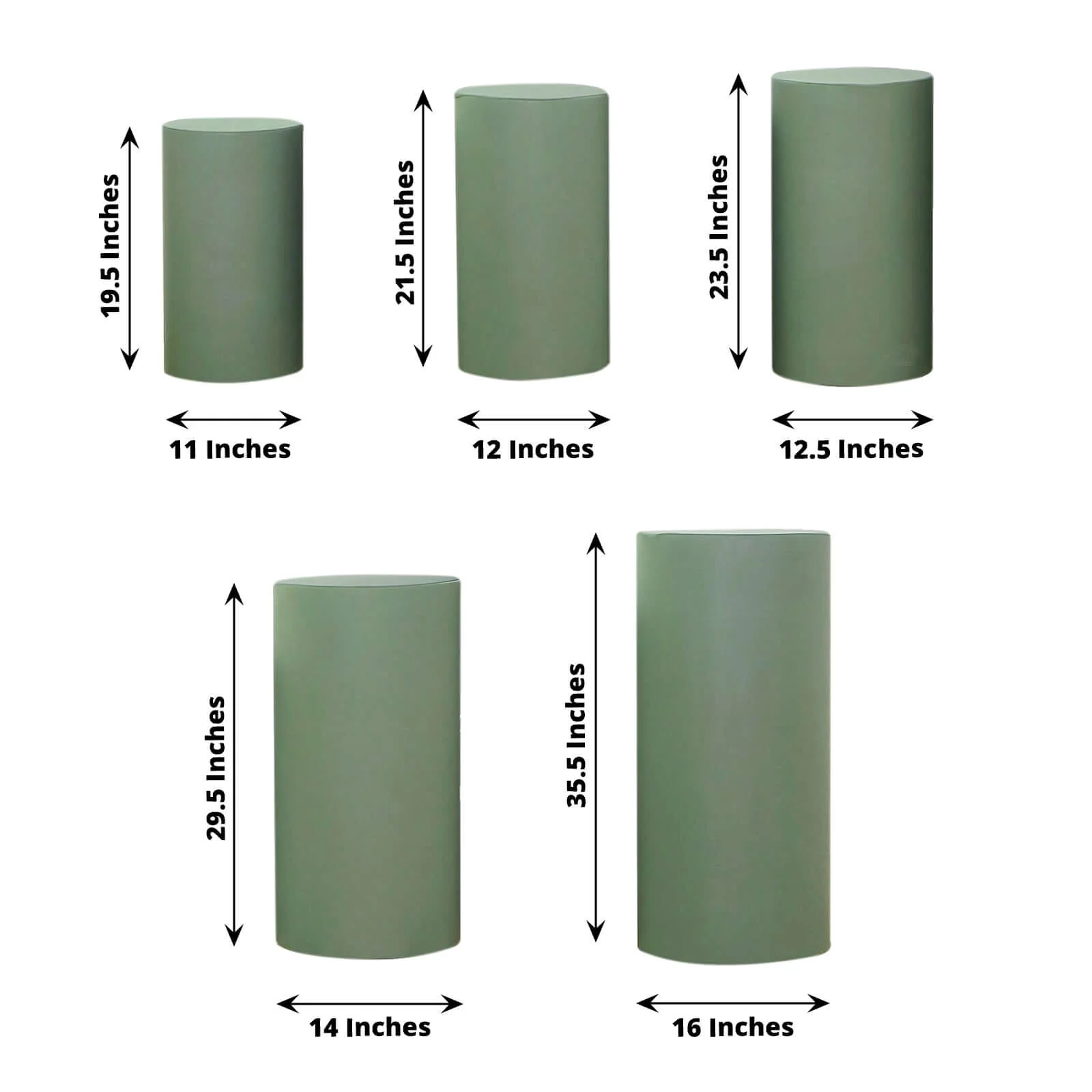 Set of 5 Dusty Sage Green Spandex Cylinder Pillar Prop Covers, Stretchable Pedestal Stand Covers - 160 GSM - Image 3