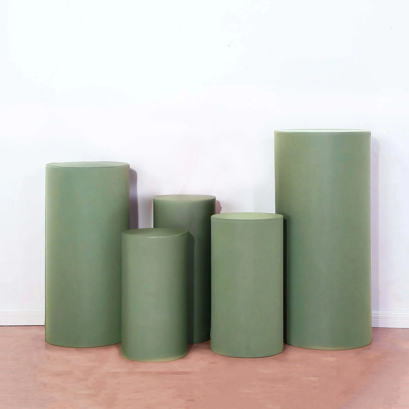 Set of 5 Dusty Sage Green Spandex Cylinder Pillar Prop Covers, Stretchable Pedestal Stand Covers - 160 GSM - Image 7