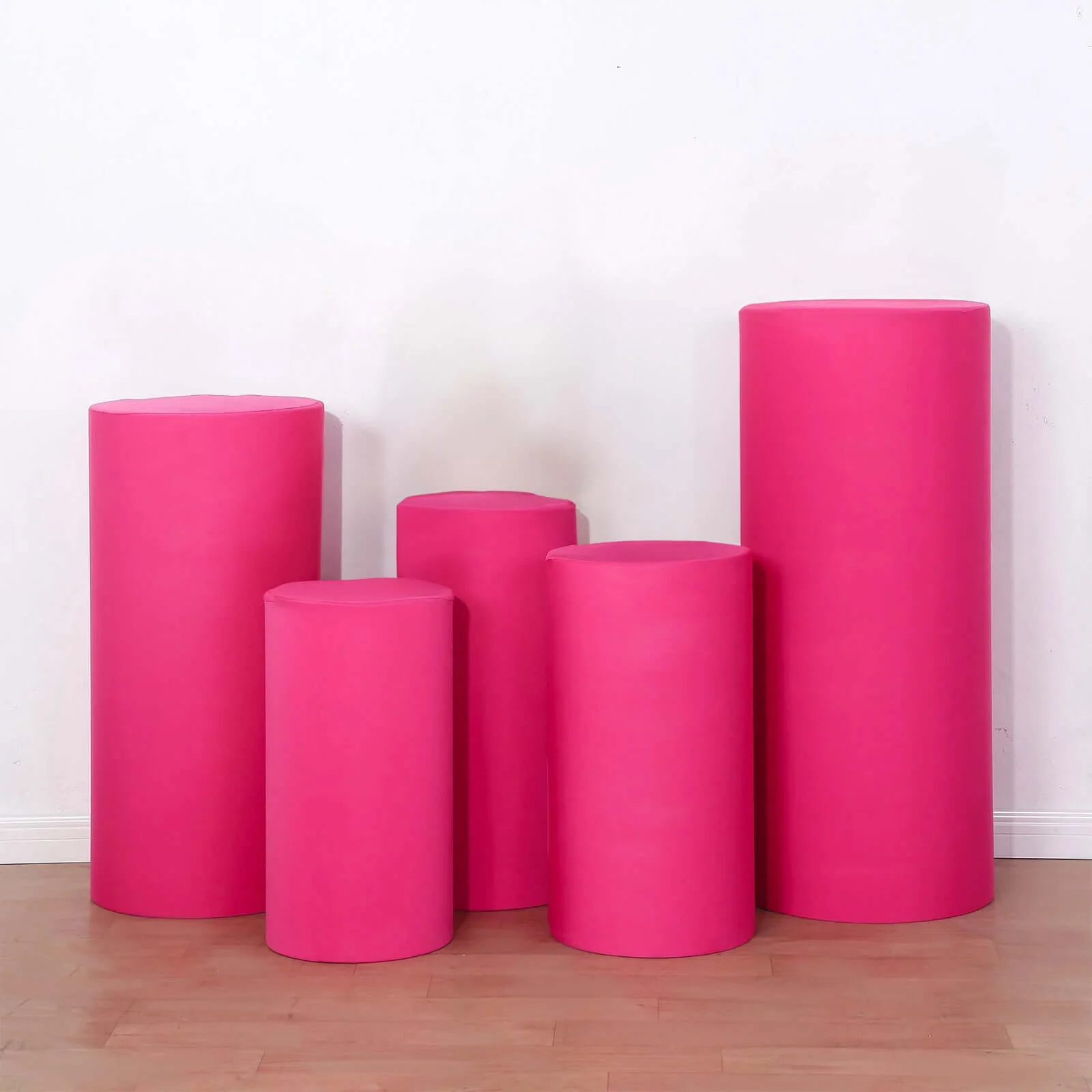Set of 5 Fuchsia Spandex Cylinder Pillar Prop Covers, Stretchable Pedestal Stand Covers - 160 GSM - Image 7