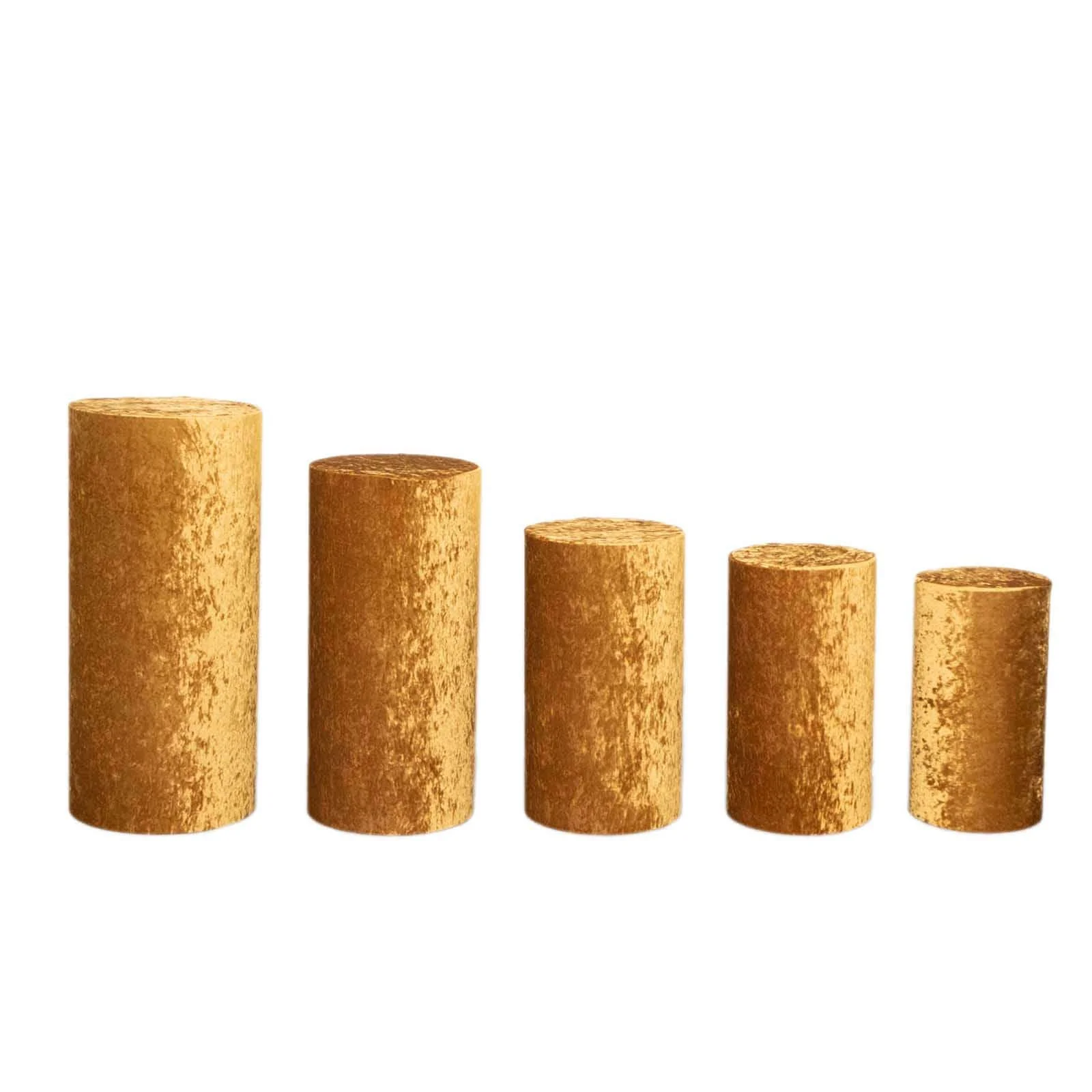Set of 5 Gold Crushed Velvet Cylinder Pillar Prop Covers, Premium Pedestal Stand Covers - Image 13