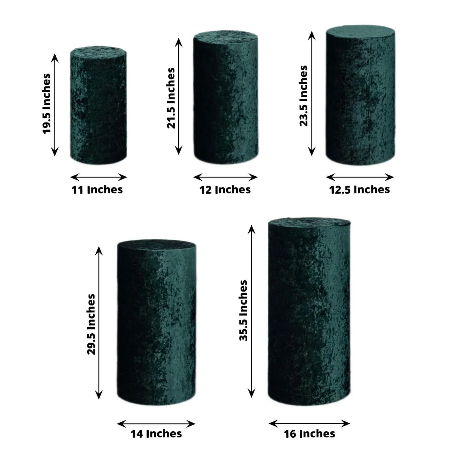 Set of 5 Hunter Emerald Green Crushed Velvet Cylinder Pillar Prop Covers, Premium Pedestal Stand Covers - Image 3