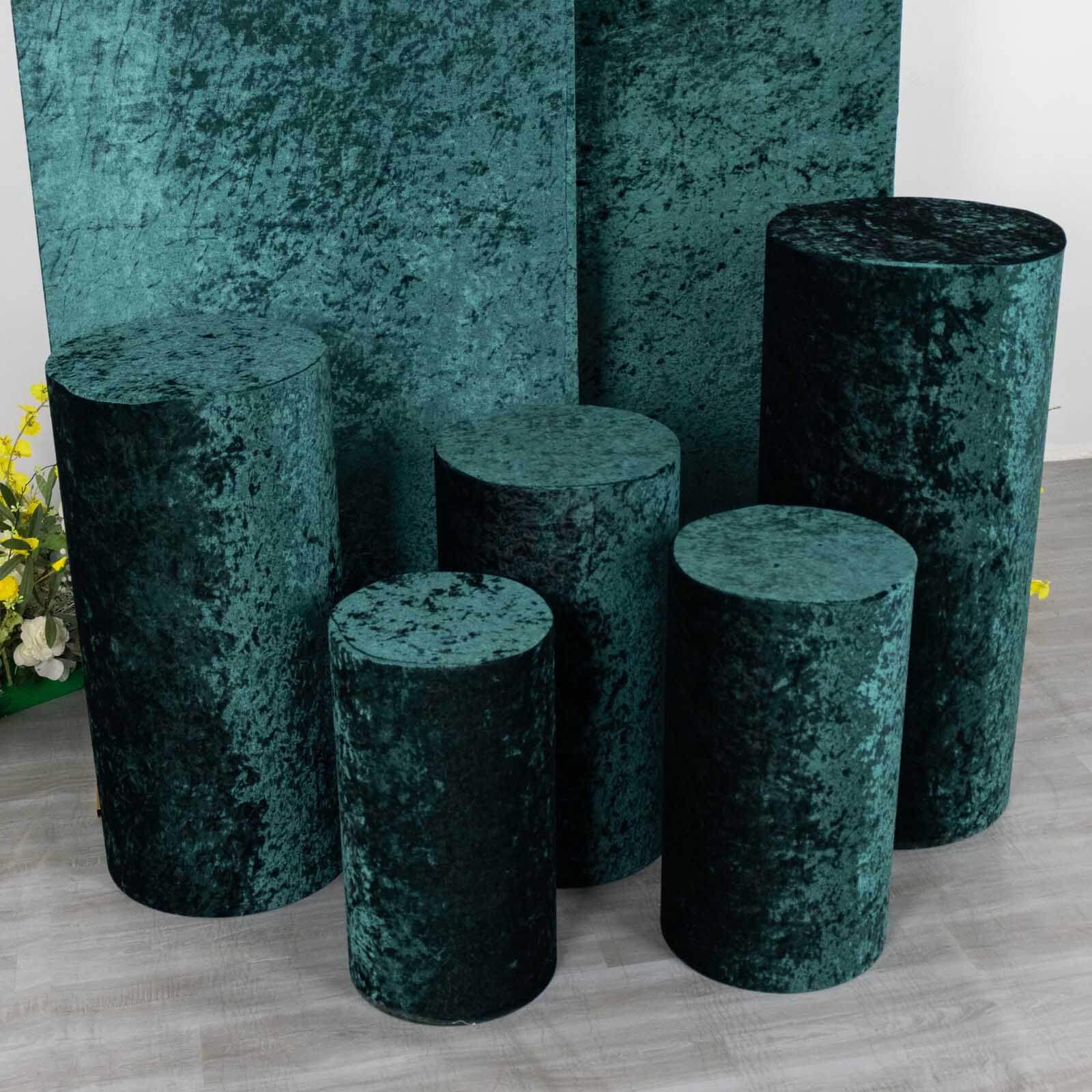 Set of 5 Hunter Emerald Green Crushed Velvet Cylinder Pillar Prop Covers, Premium Pedestal Stand Covers - Image 9