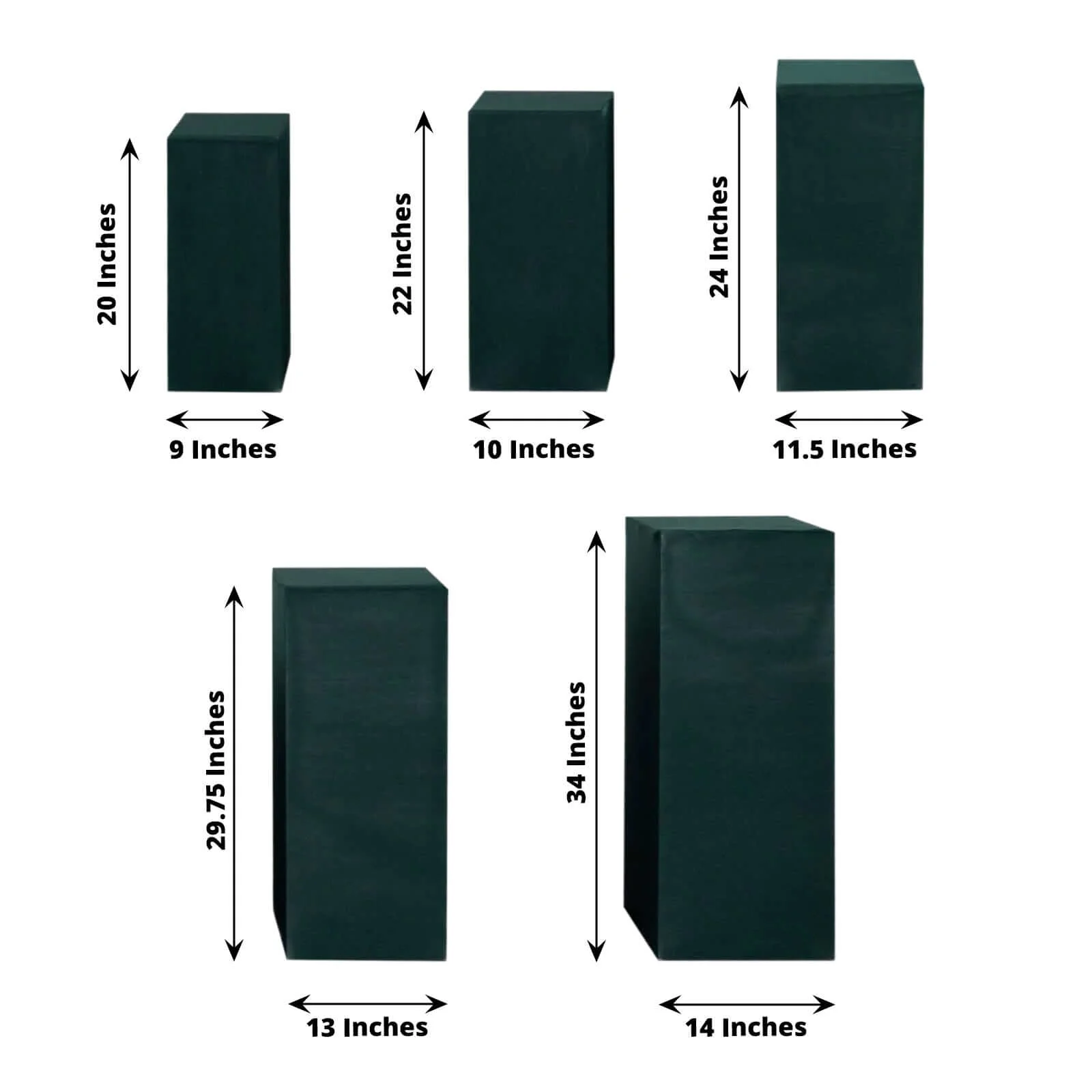 Set of 5 Hunter Emerald Green Spandex Rectangle Pillar Prop Covers, Stretchable Pedestal Stand Covers - 160 GSM - Image 3