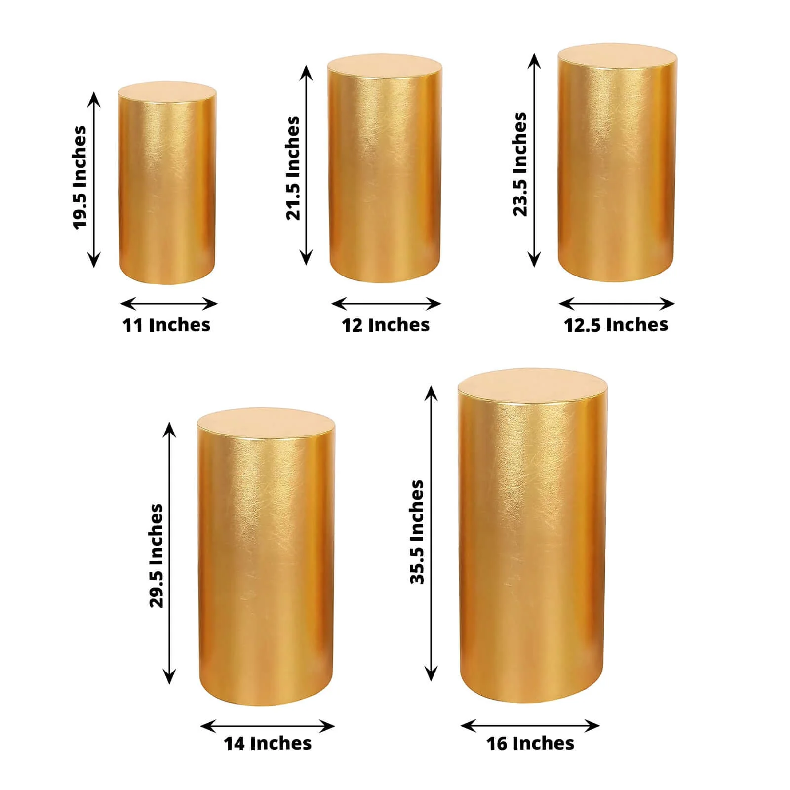 Set of 5 Metallic Gold Spandex Cylinder Pillar Prop Covers, Shiny Stretchable Pedestal Stand Covers - 130 GSM - Image 3