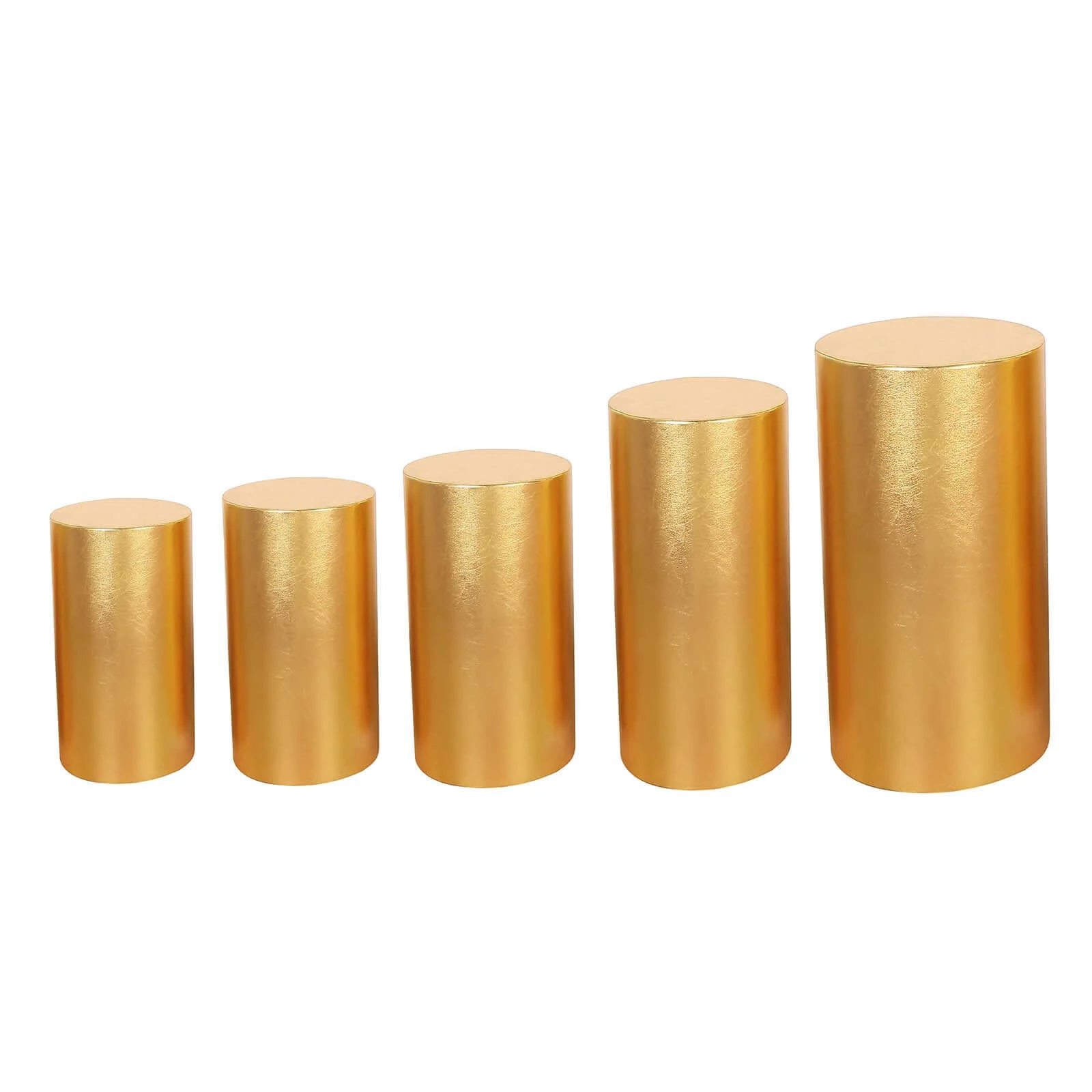 Set of 5 Metallic Gold Spandex Cylinder Pillar Prop Covers, Shiny Stretchable Pedestal Stand Covers - 130 GSM - Image 6