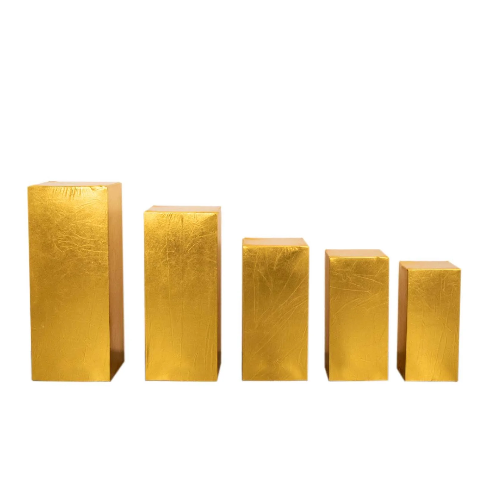 Set of 5 Metallic Gold Spandex Rectangle Pillar Prop Covers, Stretchable Pedestal Stand Covers - 160 GSM - Image 7