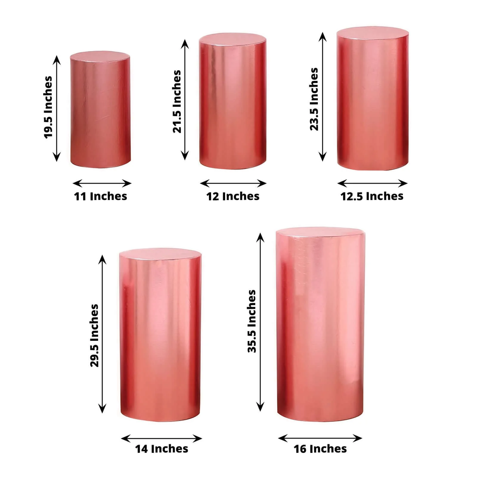 Set of 5 Metallic Rose Gold Spandex Cylinder Pillar Prop Covers, Shiny Stretchable Pedestal Stand Covers - 130 GSM - Image 3