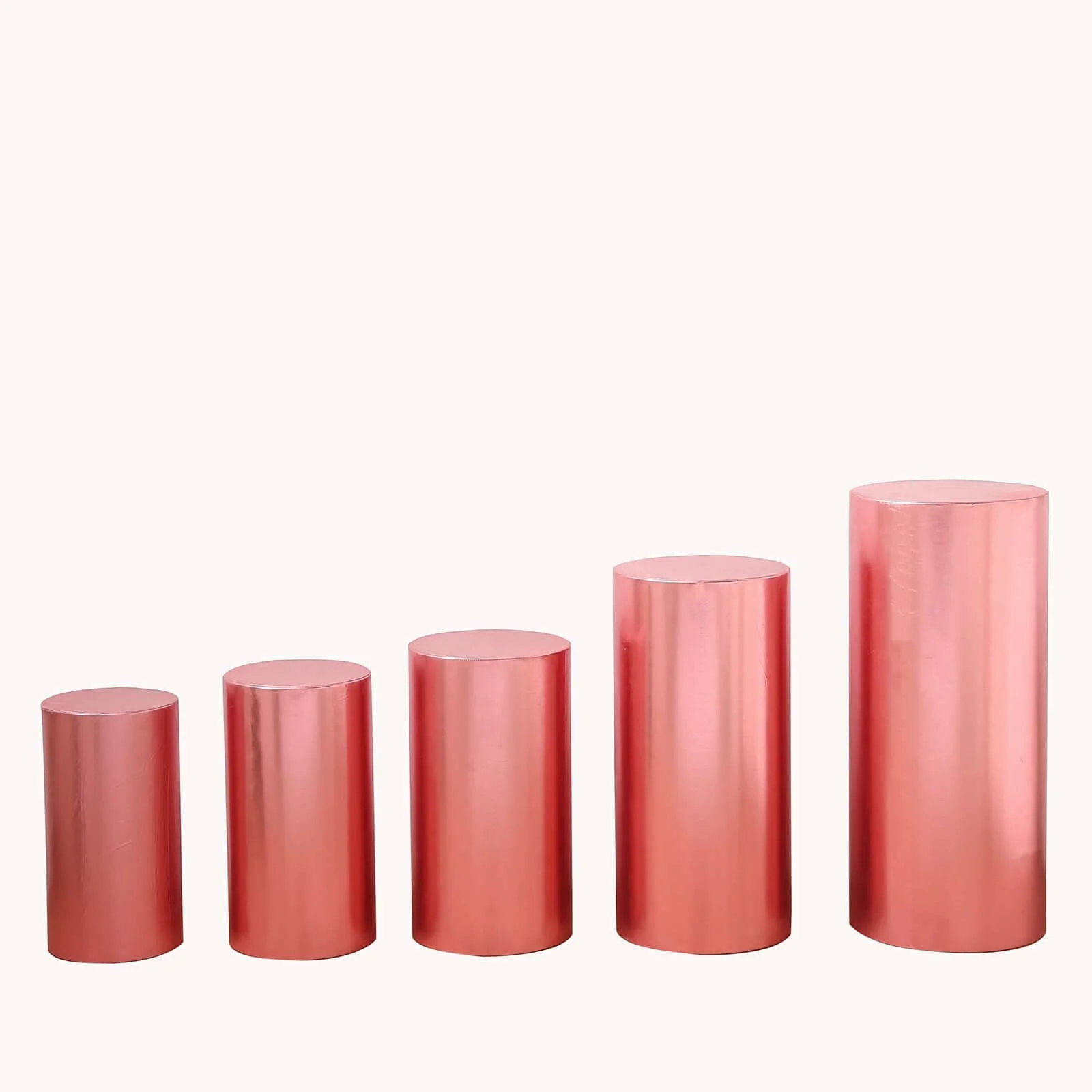 Set of 5 Metallic Rose Gold Spandex Cylinder Pillar Prop Covers, Shiny Stretchable Pedestal Stand Covers - 130 GSM - Image 7