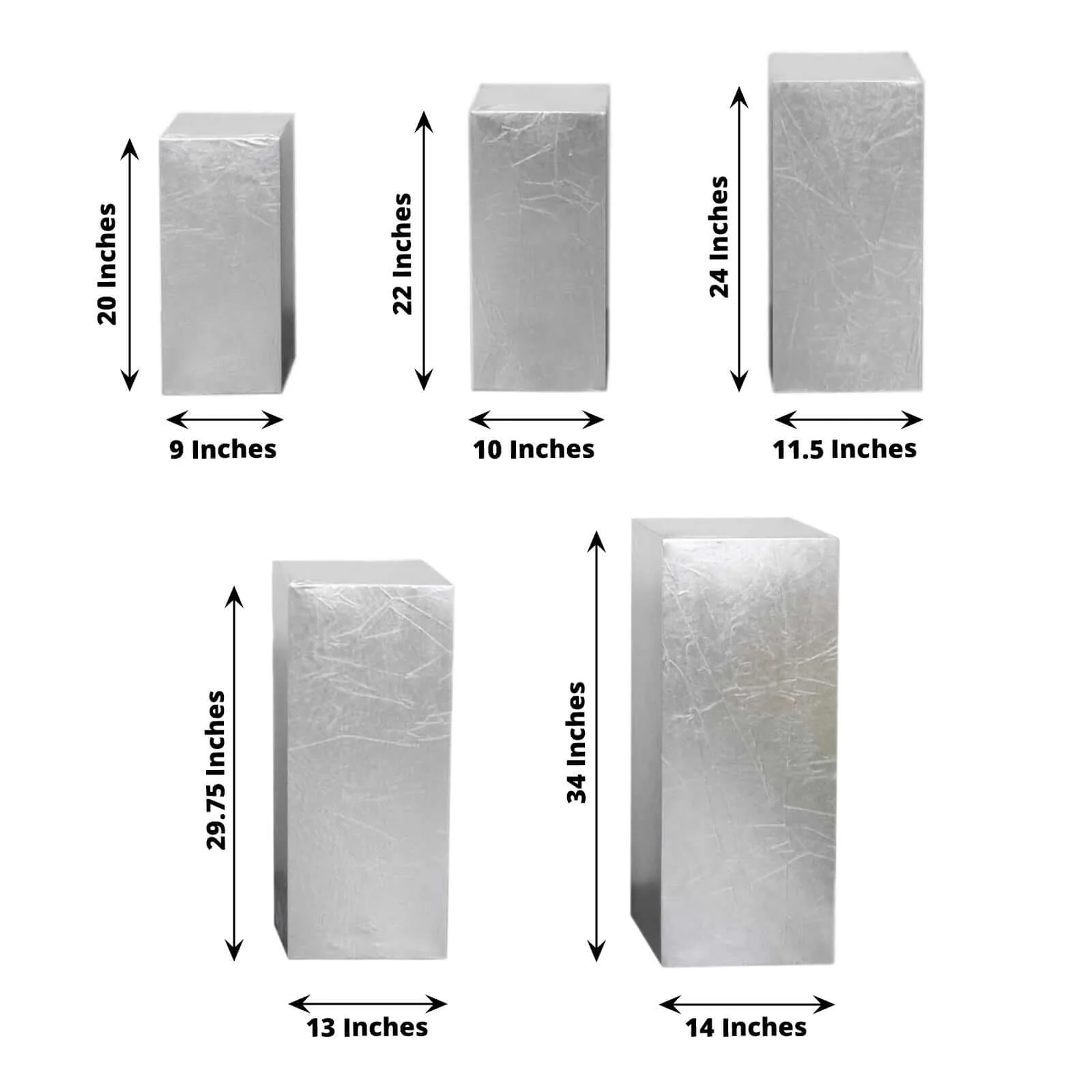 Set of 5 Metallic Silver Spandex Rectangle Pillar Prop Covers, Stretchable Pedestal Stand Covers - 160 GSM - Image 3