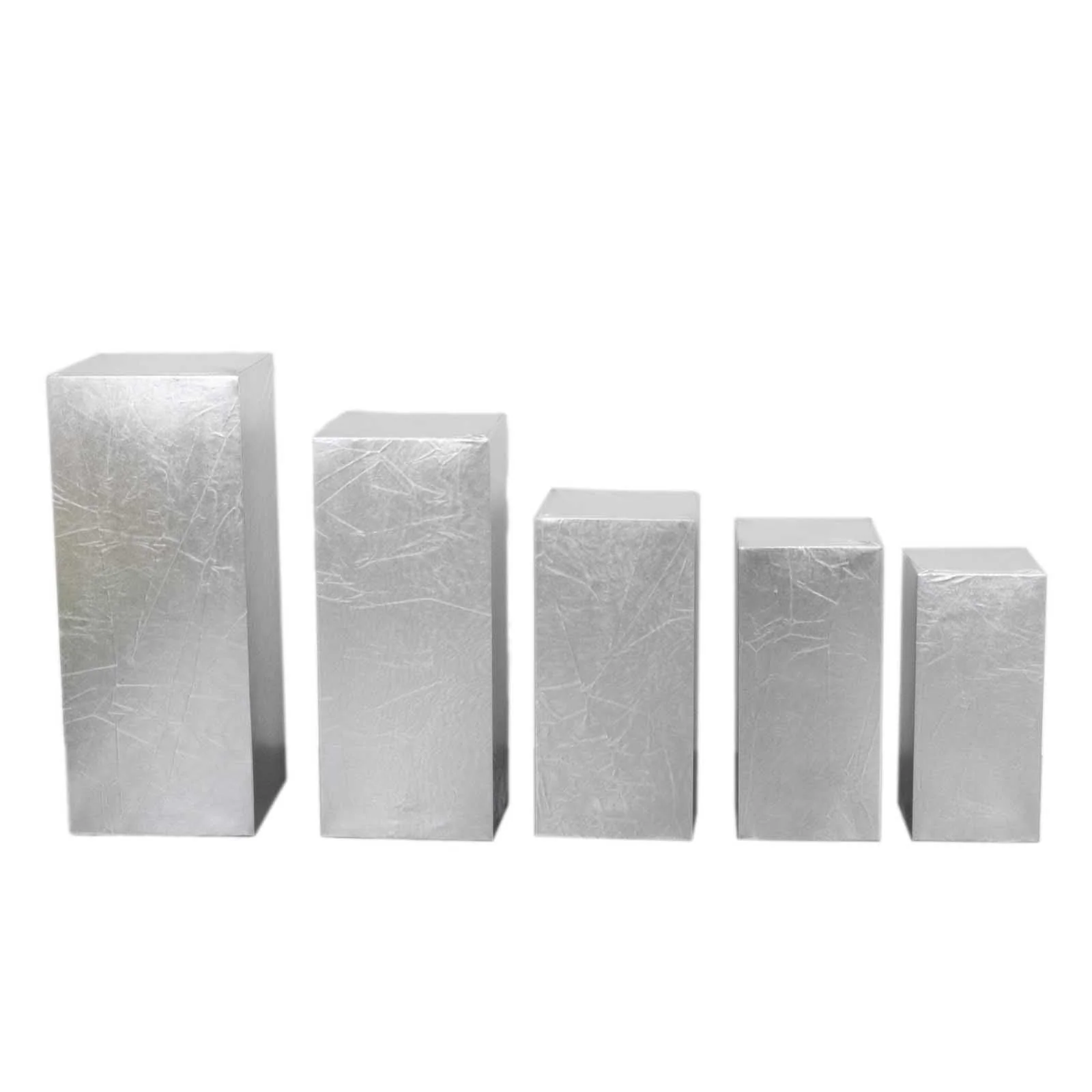 Set of 5 Metallic Silver Spandex Rectangle Pillar Prop Covers, Stretchable Pedestal Stand Covers - 160 GSM - Image 7