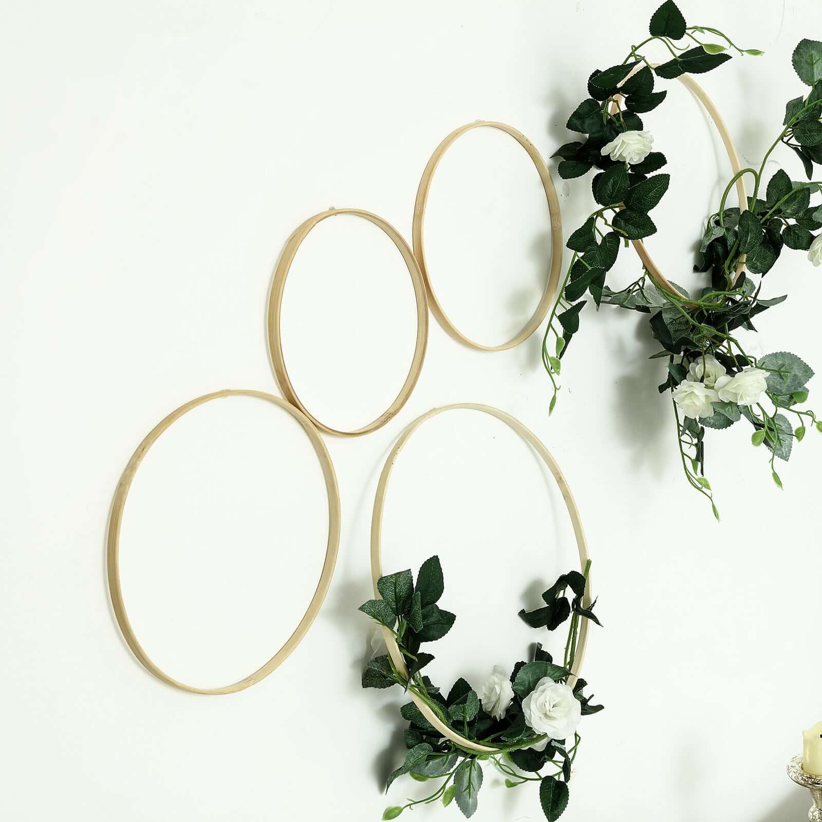 Set of 5 Natural Wooden Rings for Crafts, Floral Hoop Wreath - Image 2