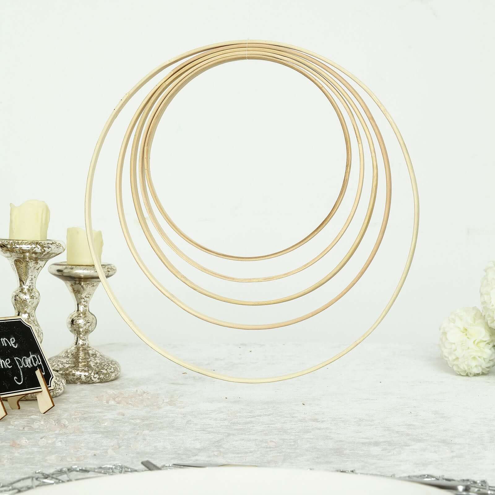 Set of 5 Natural Wooden Rings for Crafts, Floral Hoop Wreath - Image 6