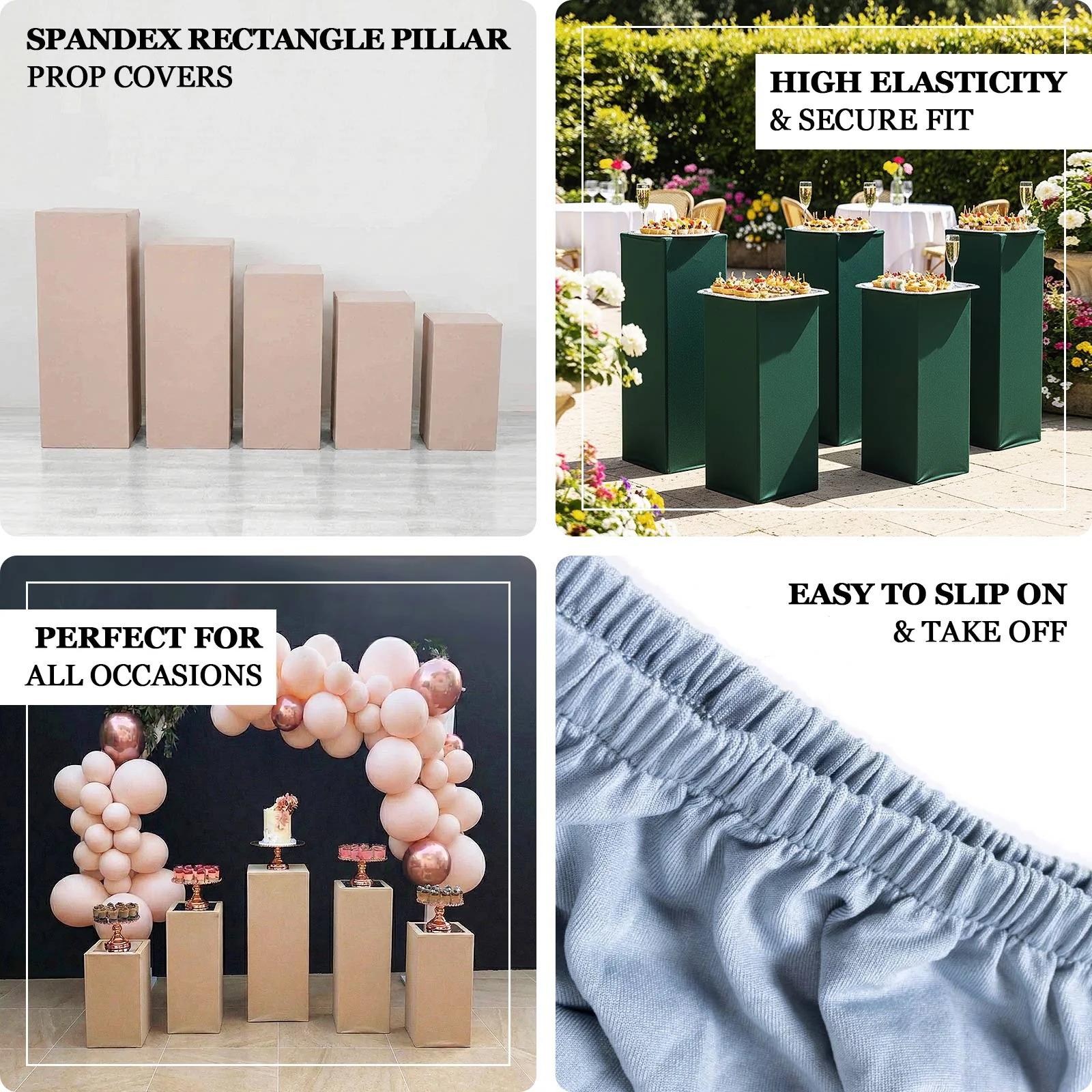 Set of 5 Nude Spandex Rectangle Pillar Prop Covers, Stretchable Pedestal Stand Covers - 160 GSM - Image 4