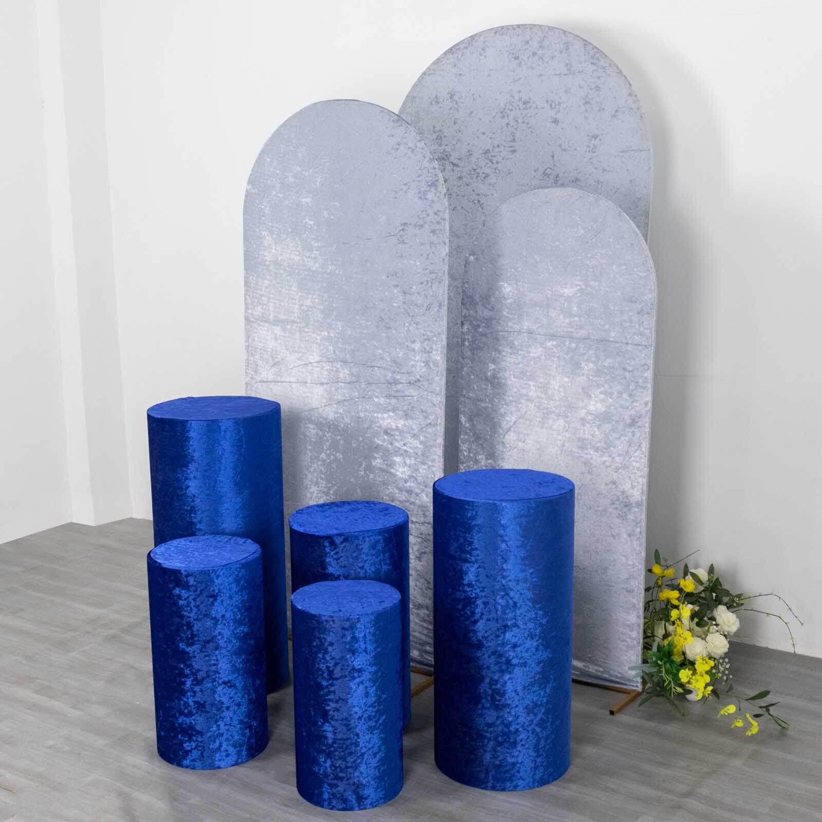 Set of 5 Royal Blue Crushed Velvet Cylinder Pillar Prop Covers, Premium Pedestal Stand Covers - Image 10
