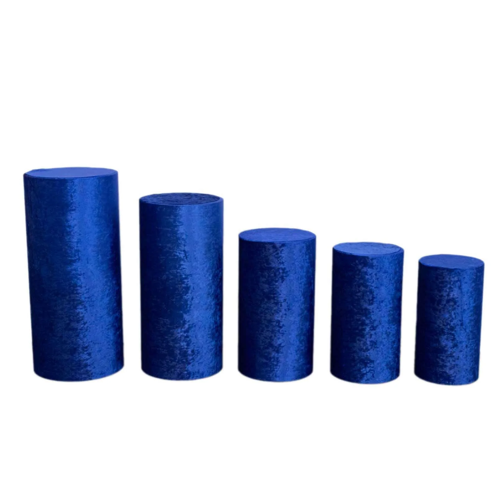 Set of 5 Royal Blue Crushed Velvet Cylinder Pillar Prop Covers, Premium Pedestal Stand Covers - Image 13