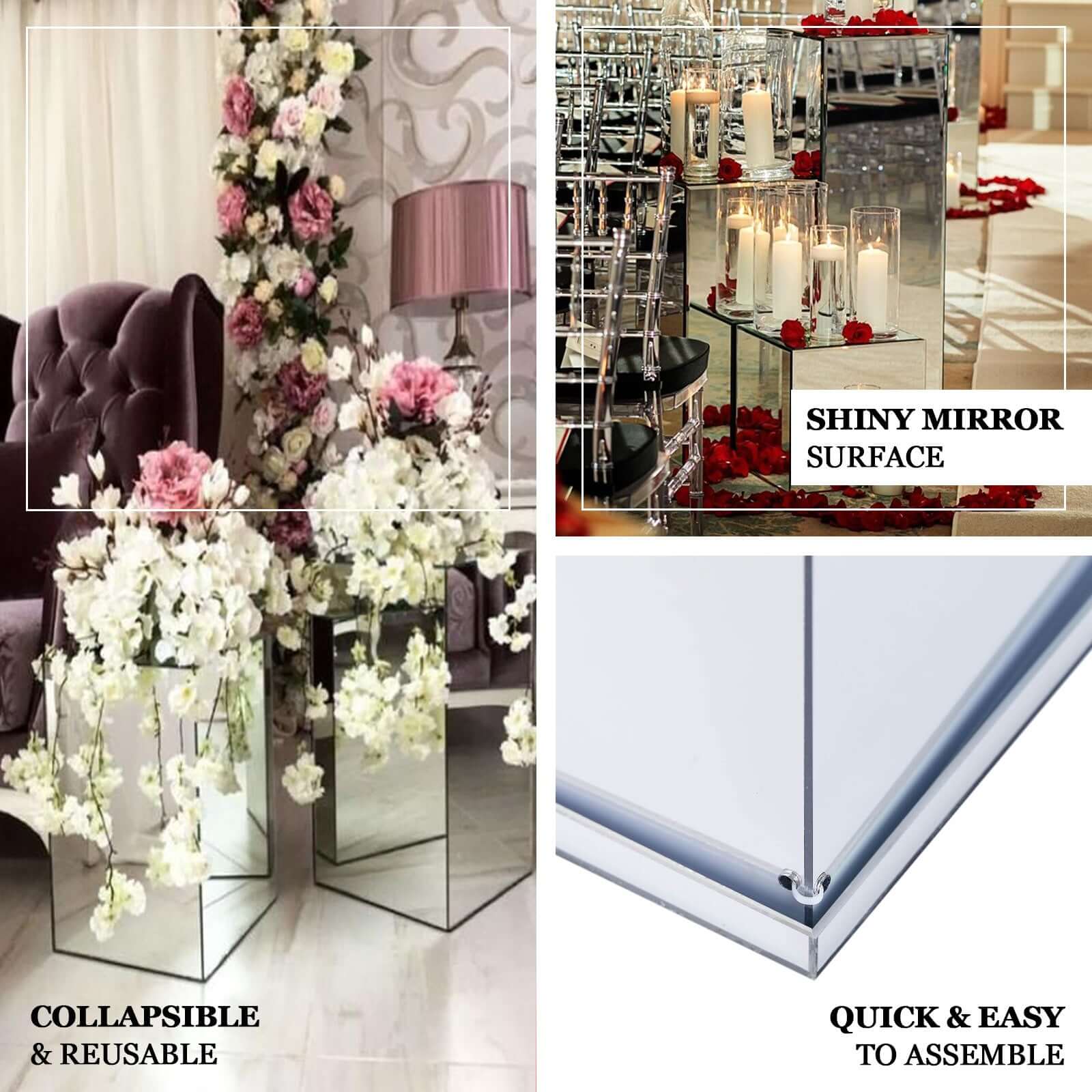 Set of 5 Silver Mirror Finish Acrylic Pedestal Risers, Display Boxes with Interchangeable Lid and Base 12",16",24",32",40" - Image 4