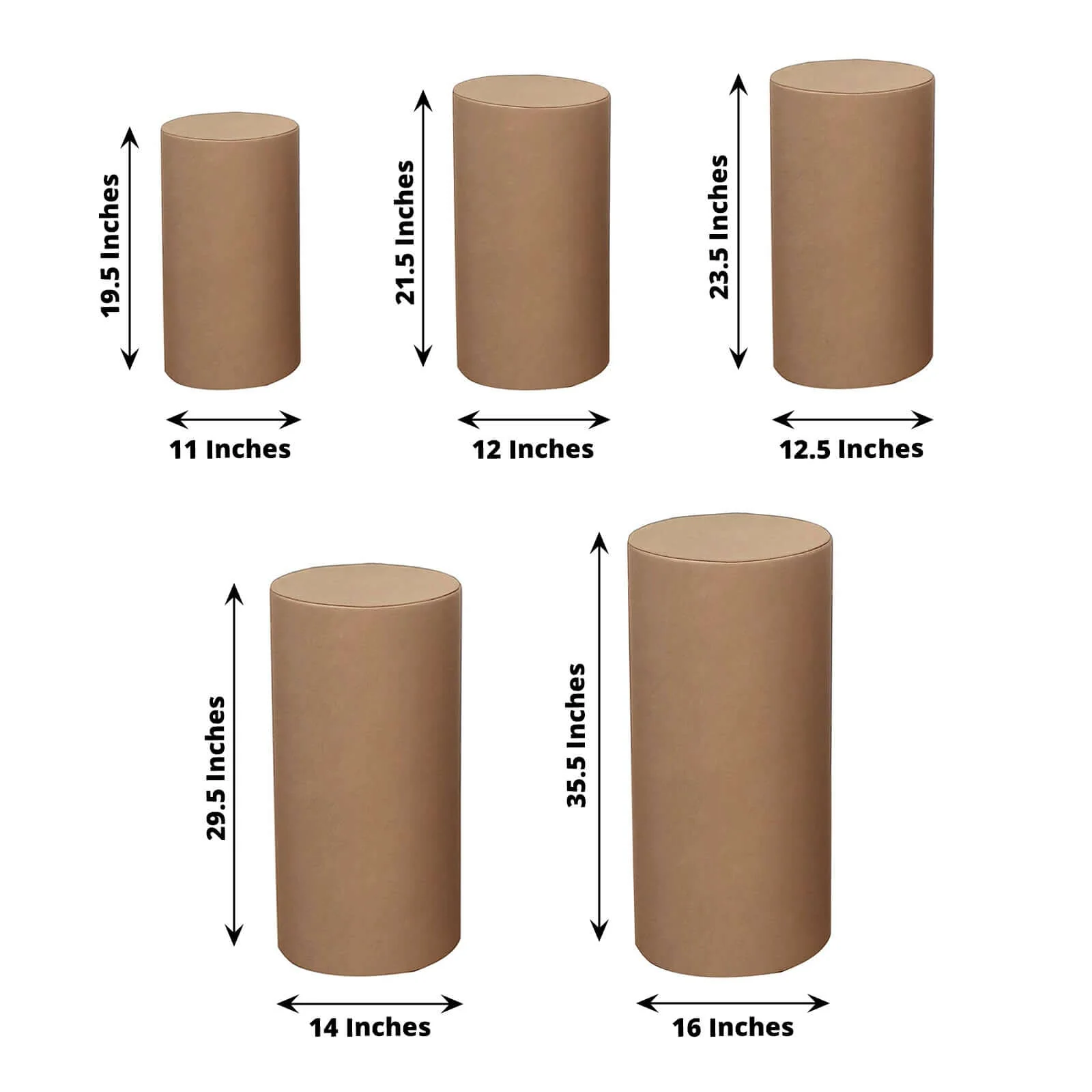 Set of 5 Taupe Spandex Cylinder Pillar Prop Covers, Stretchable Pedestal Stand Covers - 160 GSM - Image 3