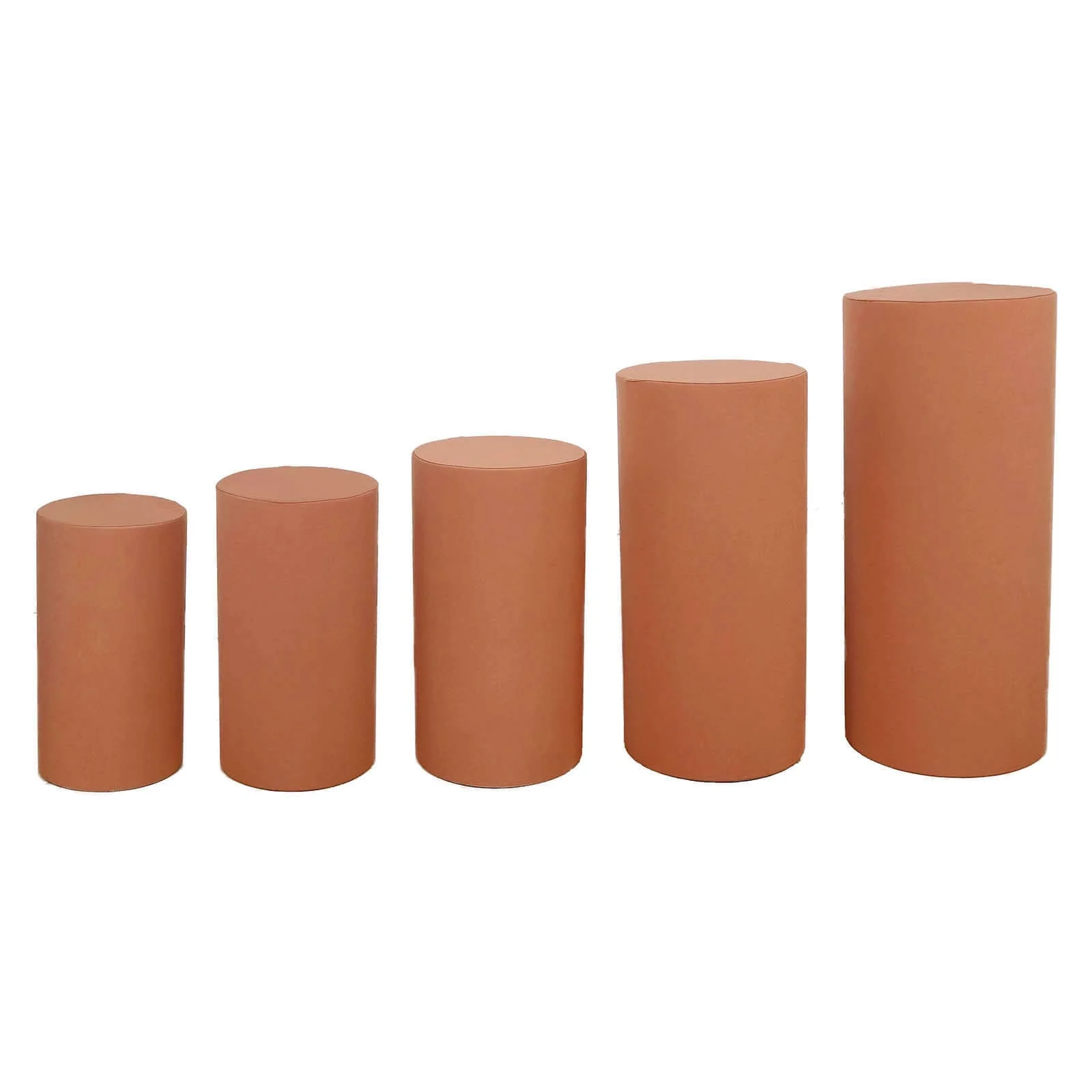 Set of 5 Terracotta (Rust) Spandex Cylinder Pillar Prop Covers, Stretchable Pedestal Stand Covers - 160 GSM - Image 6