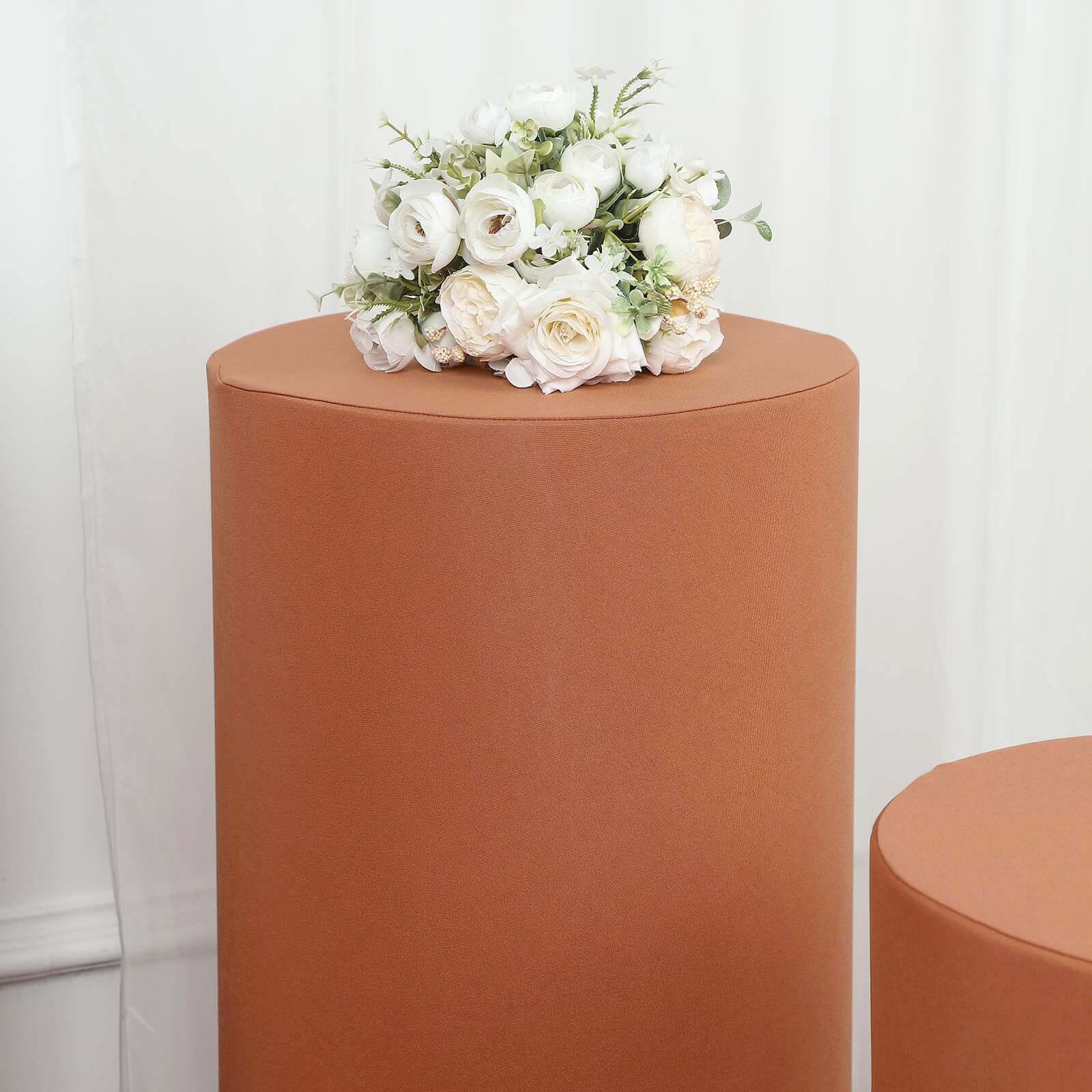 Set of 5 Terracotta (Rust) Spandex Cylinder Pillar Prop Covers, Stretchable Pedestal Stand Covers - 160 GSM - Image 7