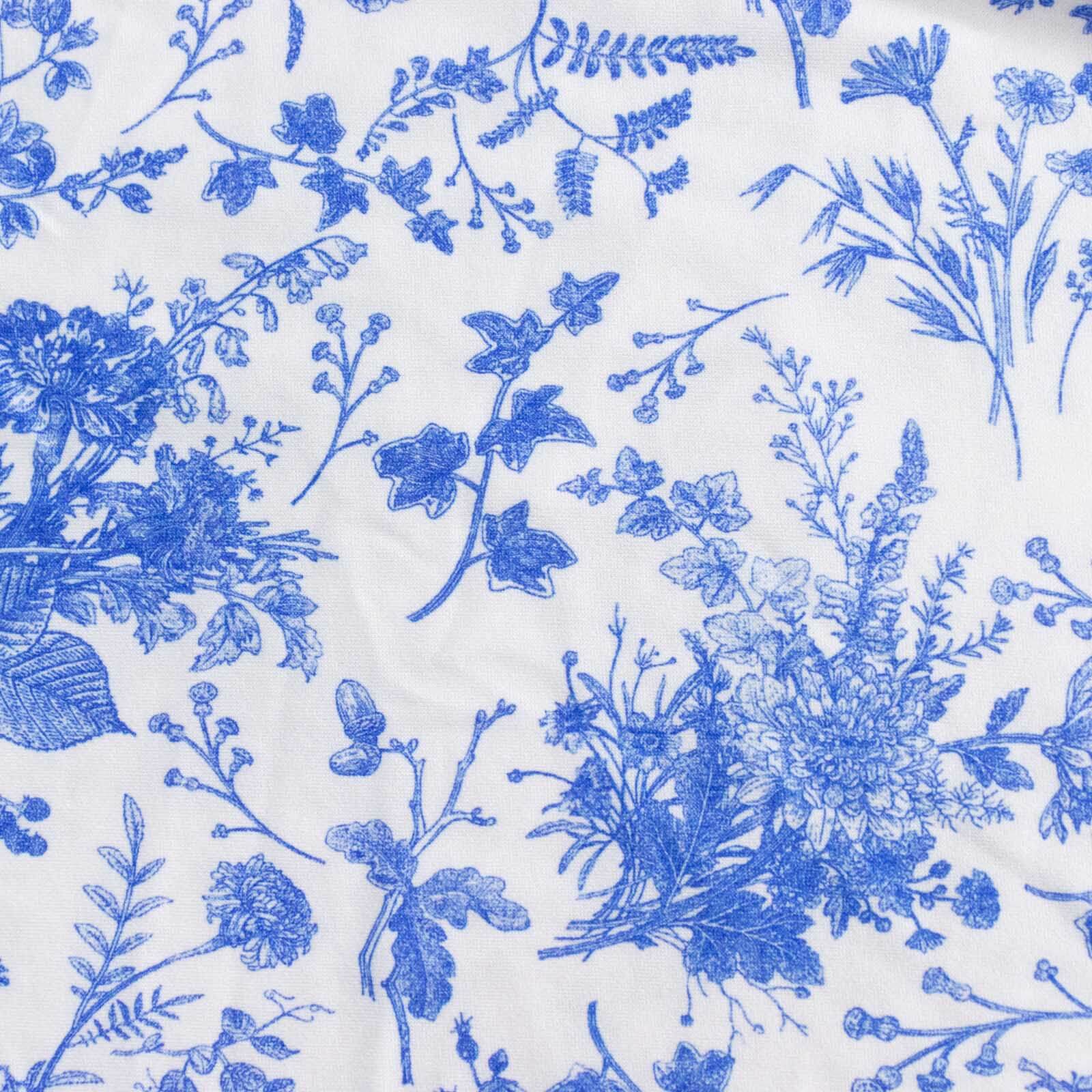 Set of 5 White Blue Spandex Cylinder Pillar Prop Covers in French Toile Floral Pattern, Stretchable Pedestal Stand Covers - 160 GSM - Image 10