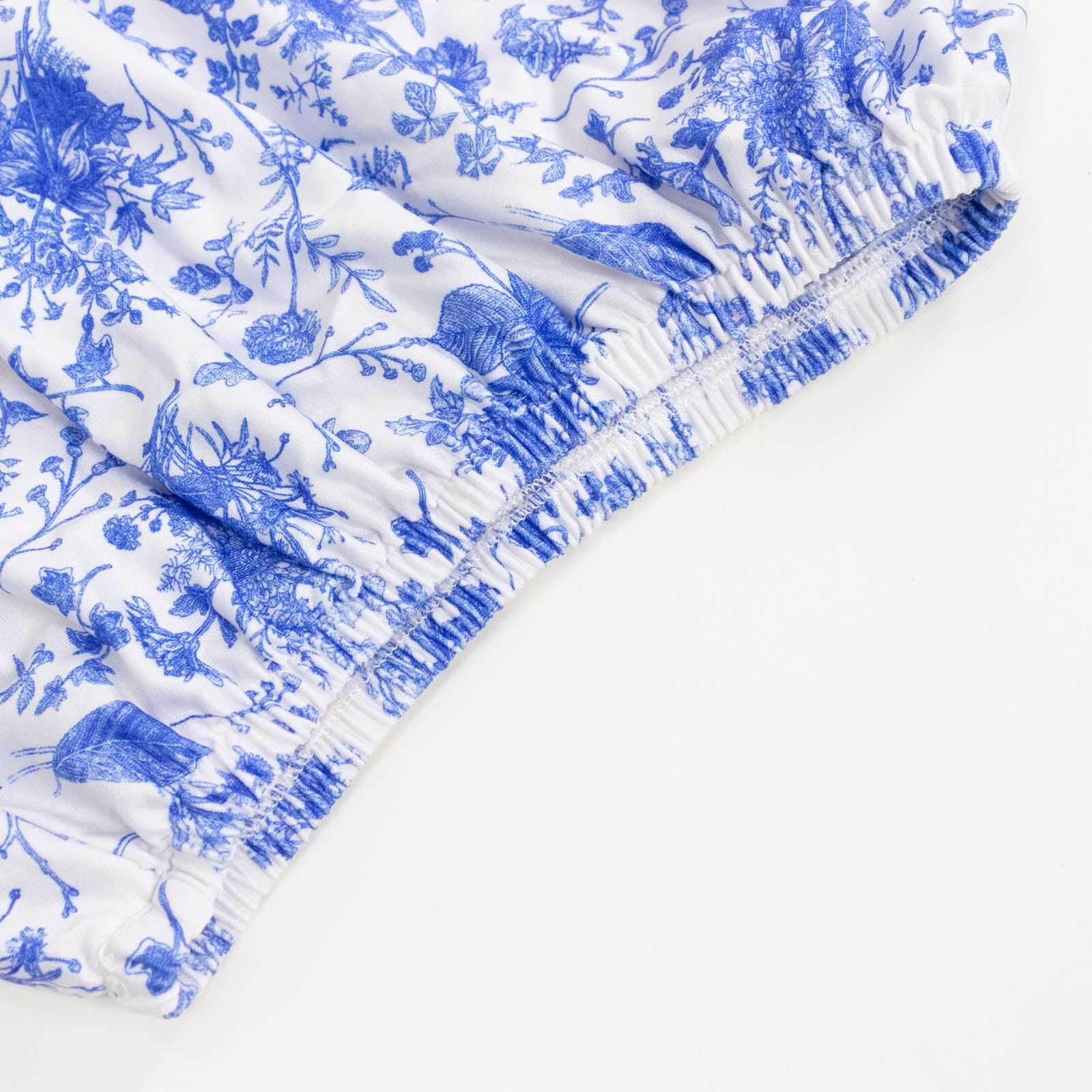 Set of 5 White Blue Spandex Cylinder Pillar Prop Covers in French Toile Floral Pattern, Stretchable Pedestal Stand Covers - 160 GSM - Image 9