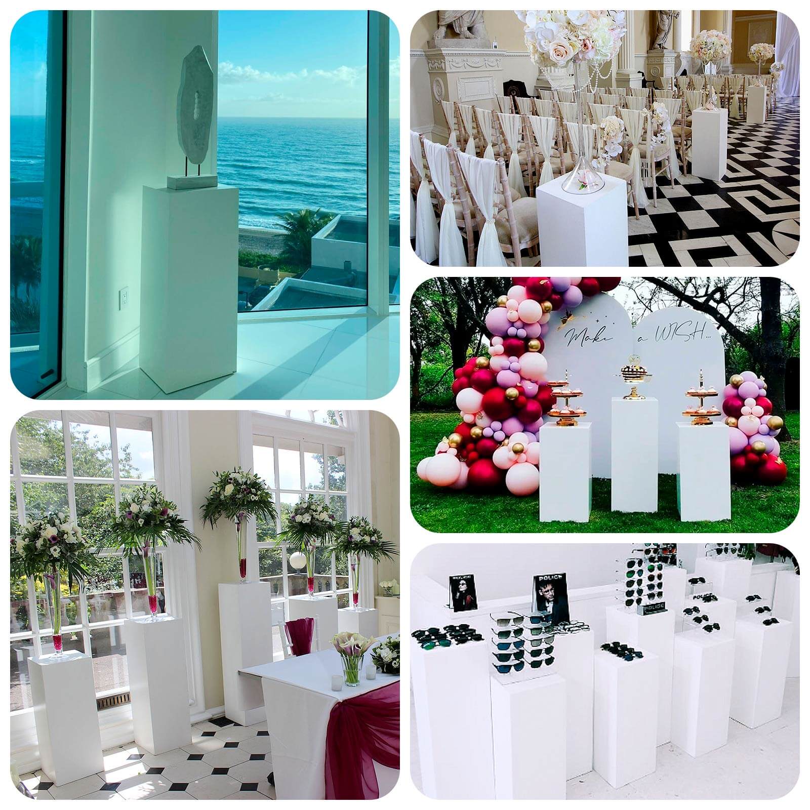 Set of 5 White Metal Rectangular Prop Pedestal Stands For Aisle Decor, Plinth Pillar Display Boxes - Image 5
