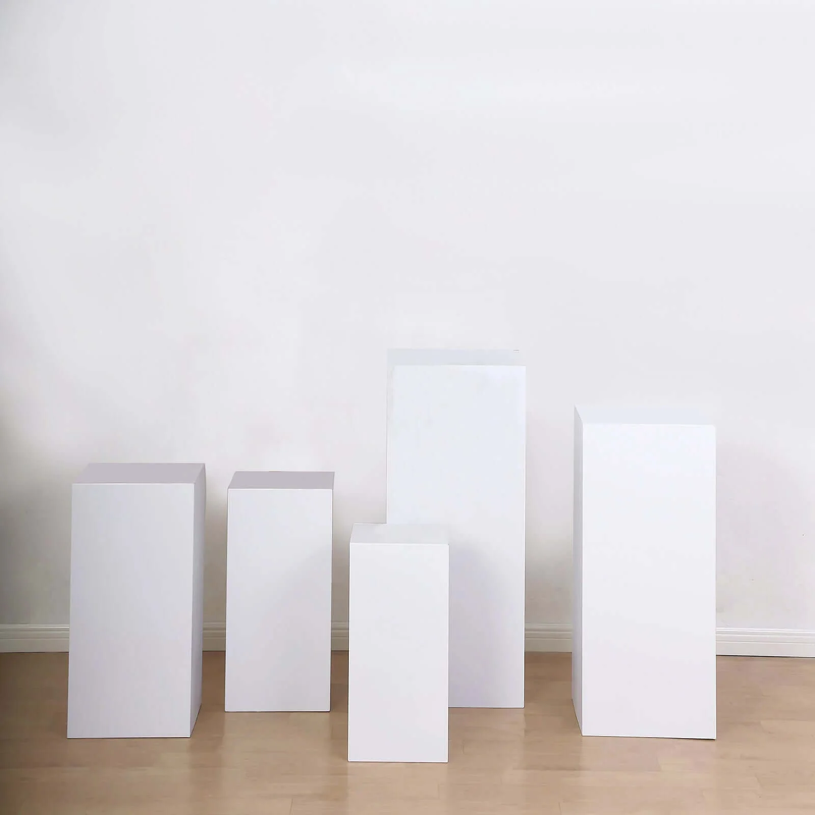 Set of 5 White Metal Rectangular Prop Pedestal Stands For Aisle Decor, Plinth Pillar Display Boxes - Image 6
