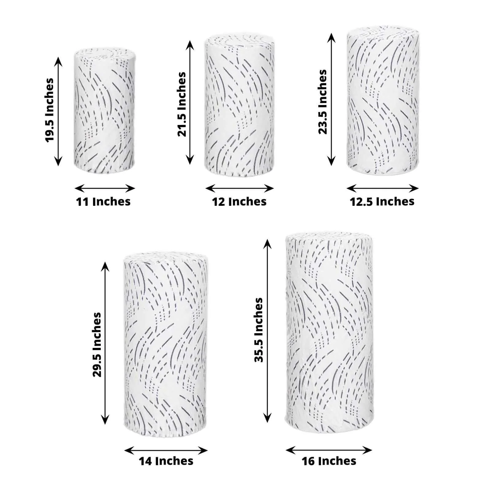 Set of 5 White Wave Mesh Cylinder Pillar Prop Covers with Embroidered Sequins, Premium Pedestal Stand Covers - 160 GSM - Image 3
