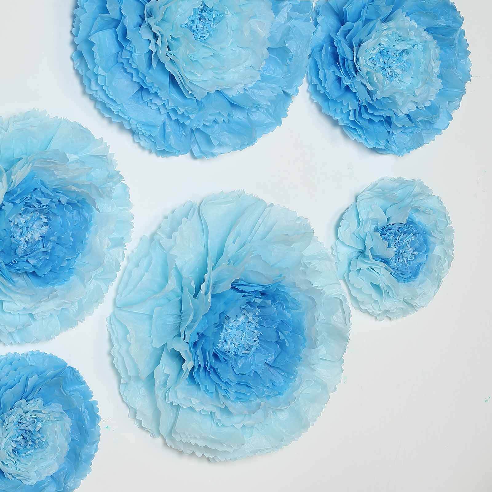 Set of 6 Aqua / Blue Carnation 3D Paper Flowers Wall Decor 7",9",11" - Image 6