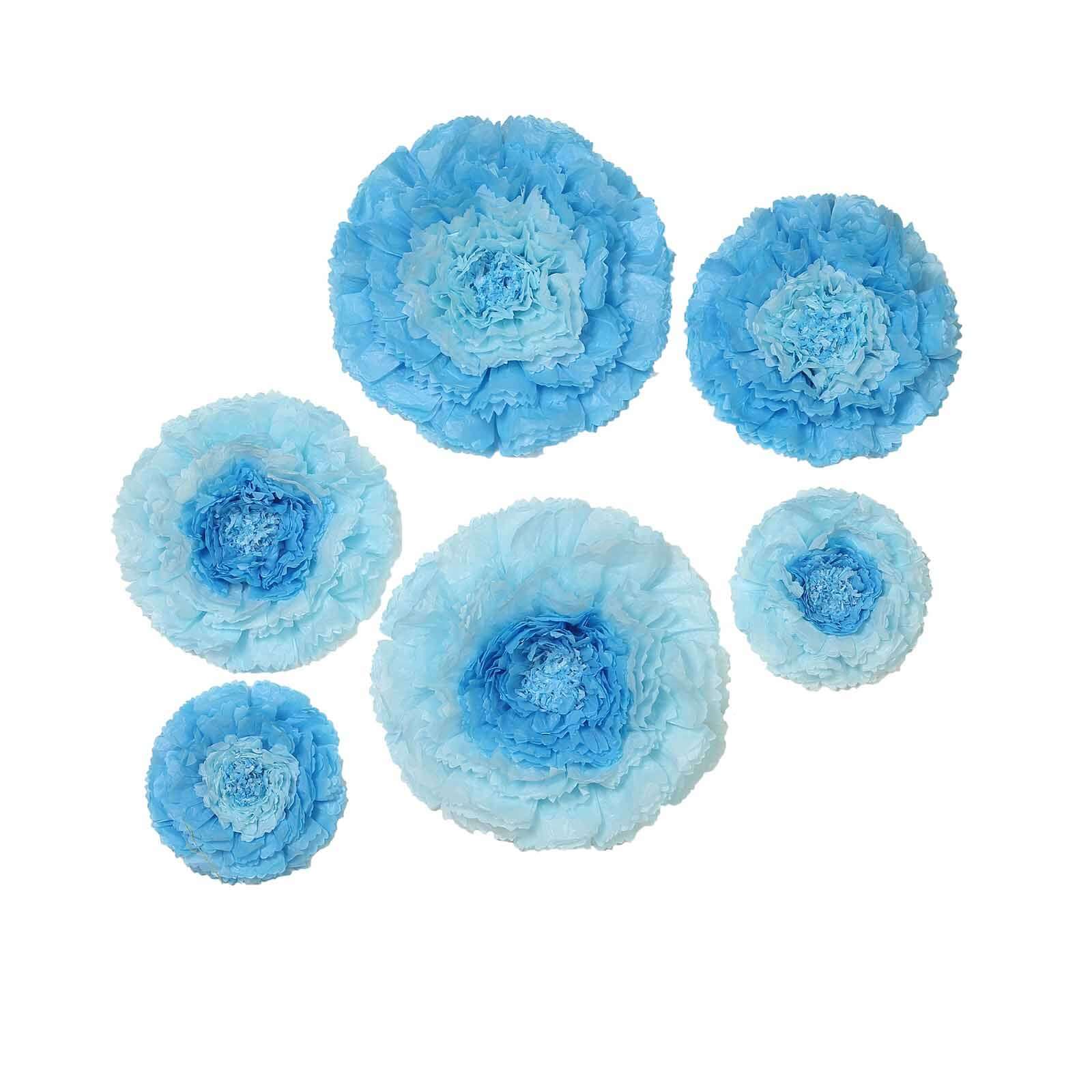 Set of 6 Aqua / Blue Carnation 3D Paper Flowers Wall Decor 7",9",11" - Image 7