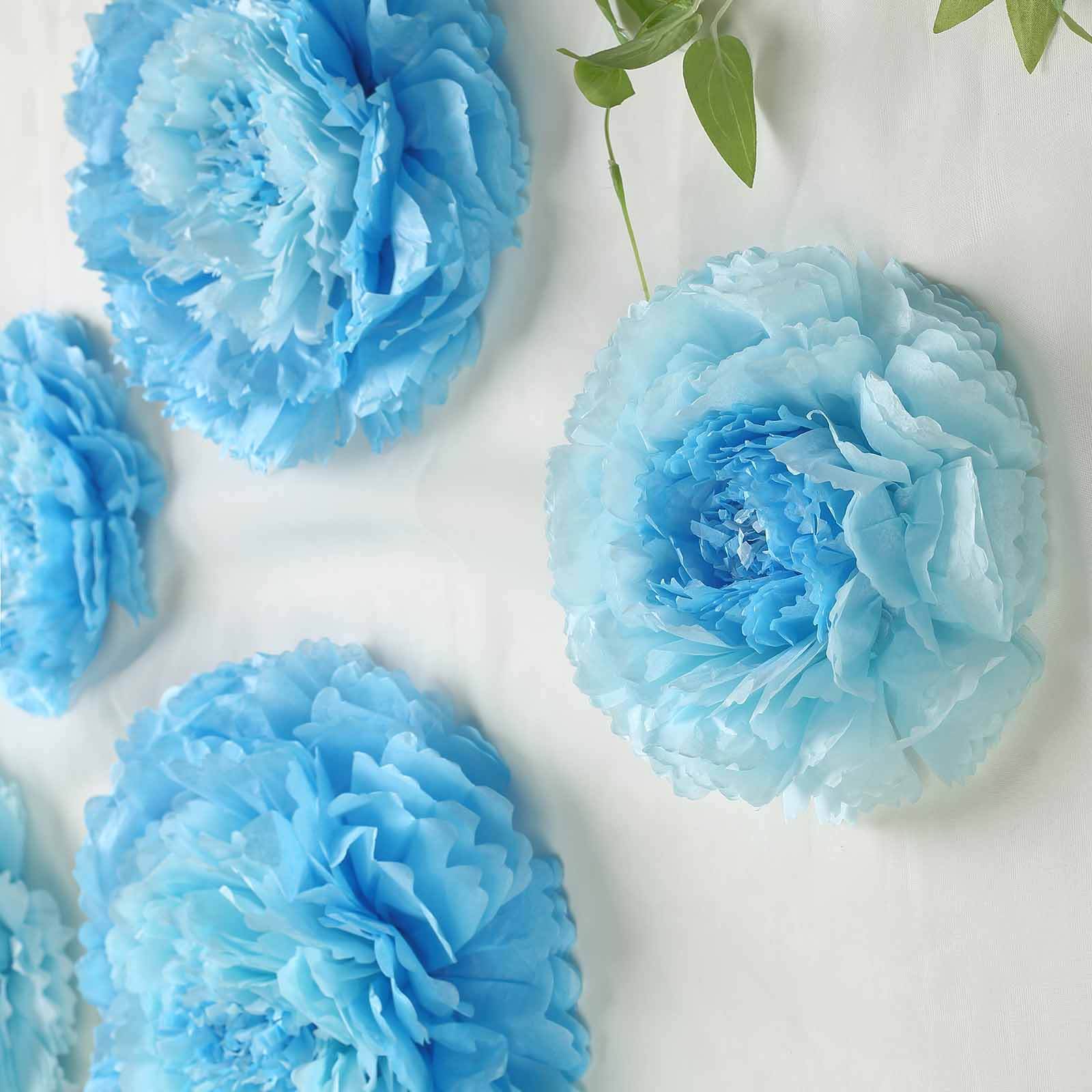 Set of 6 Aqua / Blue Carnation 3D Paper Flowers Wall Decor 7",9",11" - Image 8