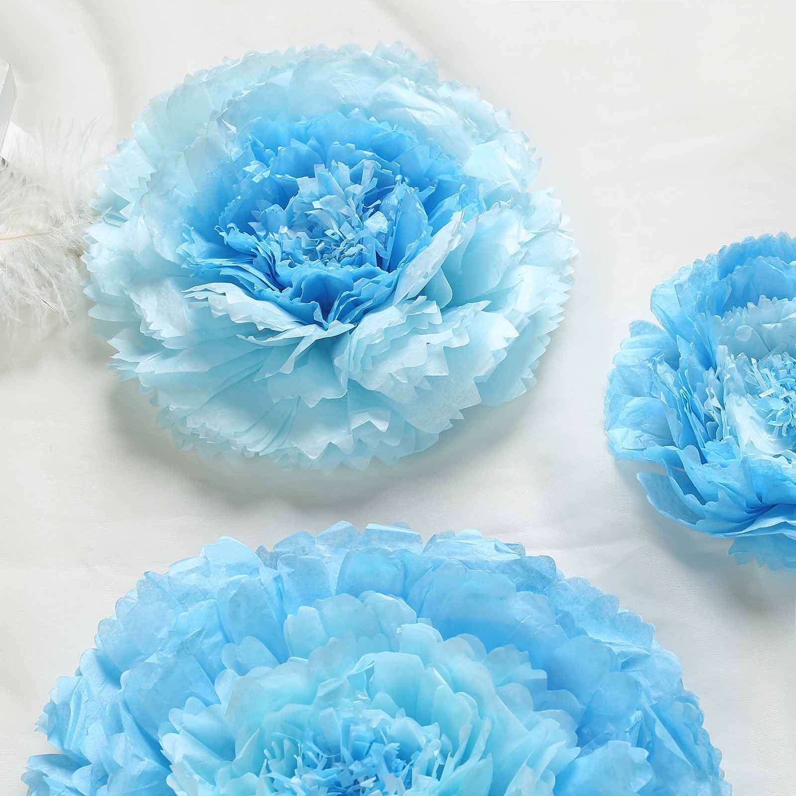 Set of 6 Aqua / Blue Carnation 3D Paper Flowers Wall Decor 7",9",11" - Image 9