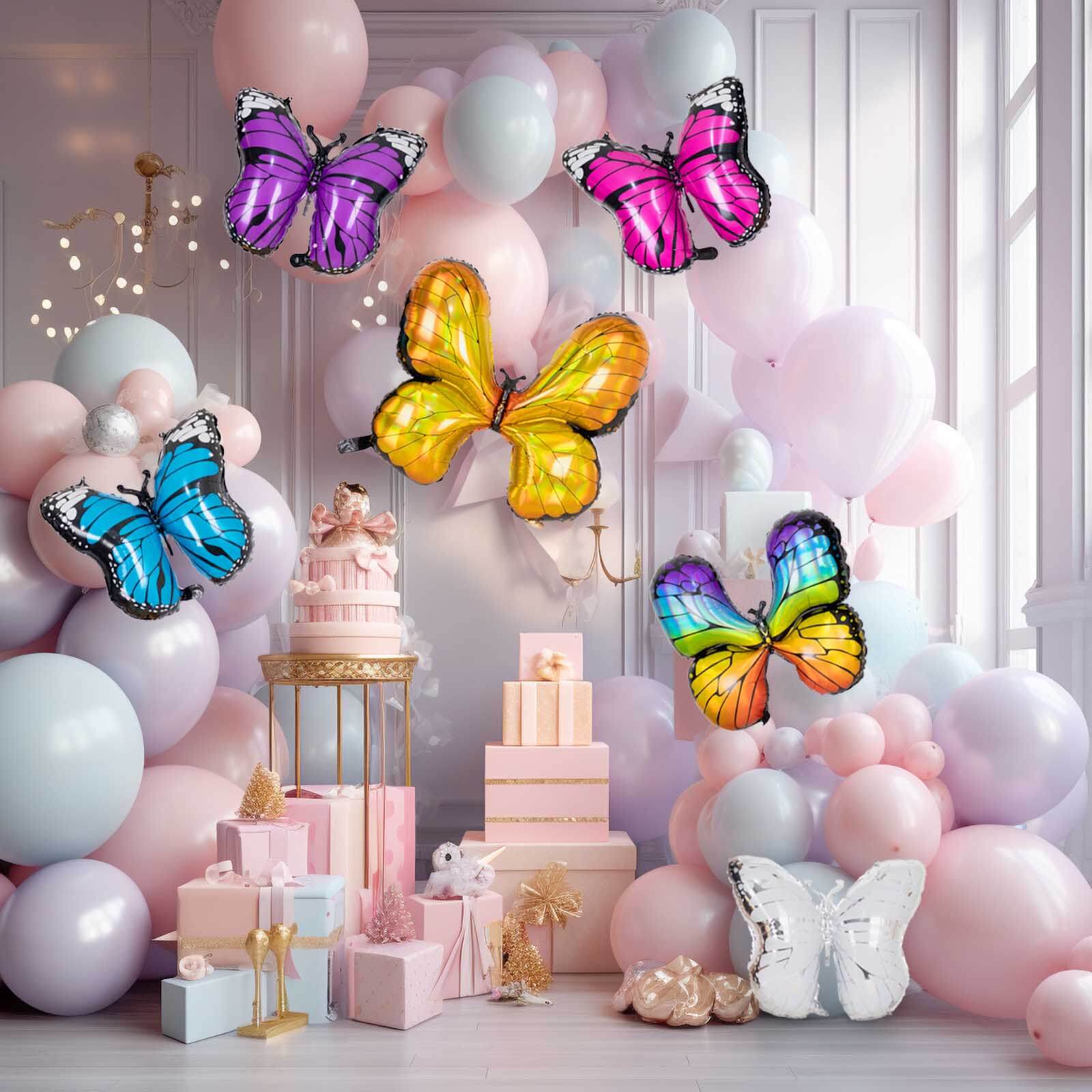 Set of 6 Assorted Butterfly Mylar Foil Balloons, Fairy Tale Theme Party Balloons - 21",23",28" - Image 10