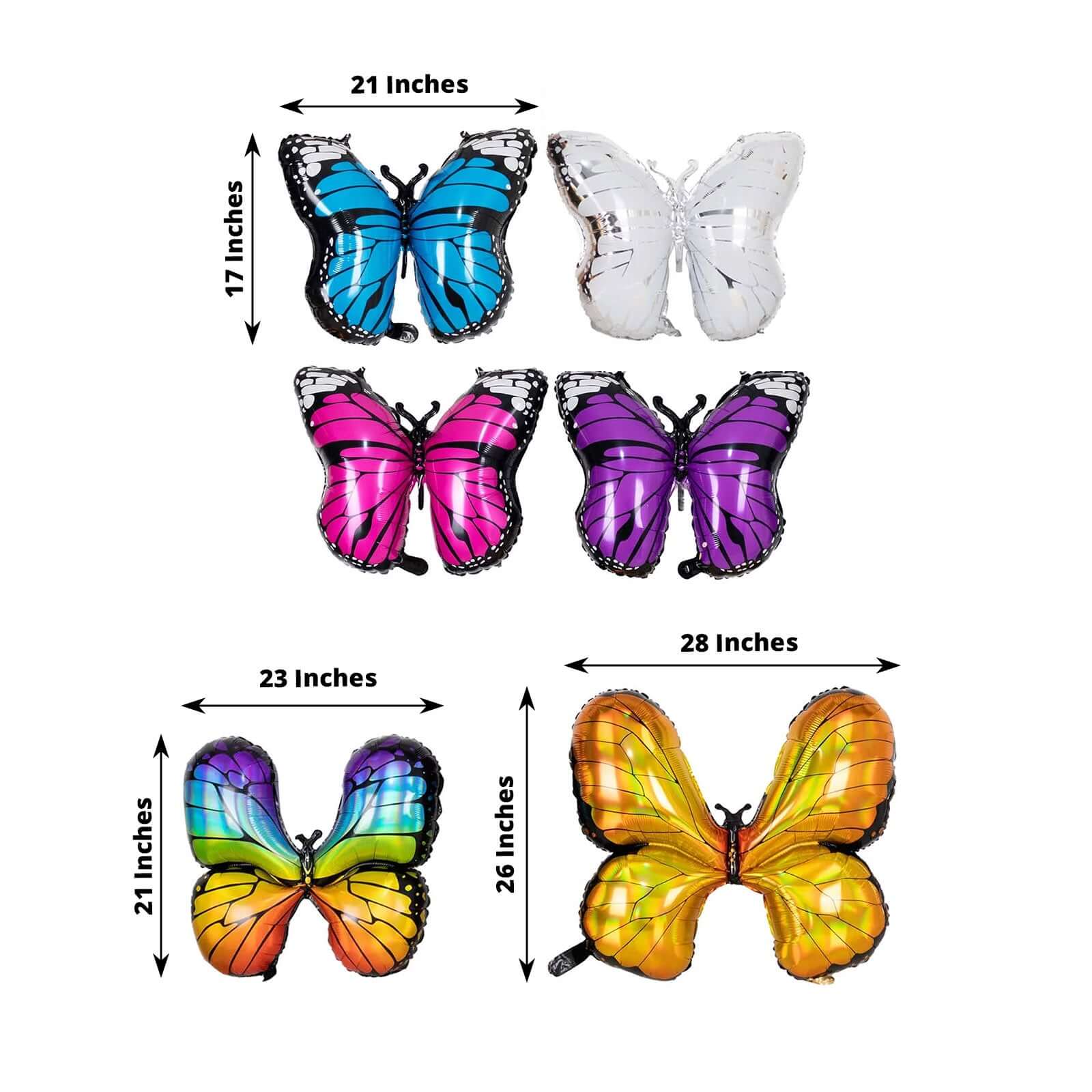 Set of 6 Assorted Butterfly Mylar Foil Balloons, Fairy Tale Theme Party Balloons - 21",23",28" - Image 3