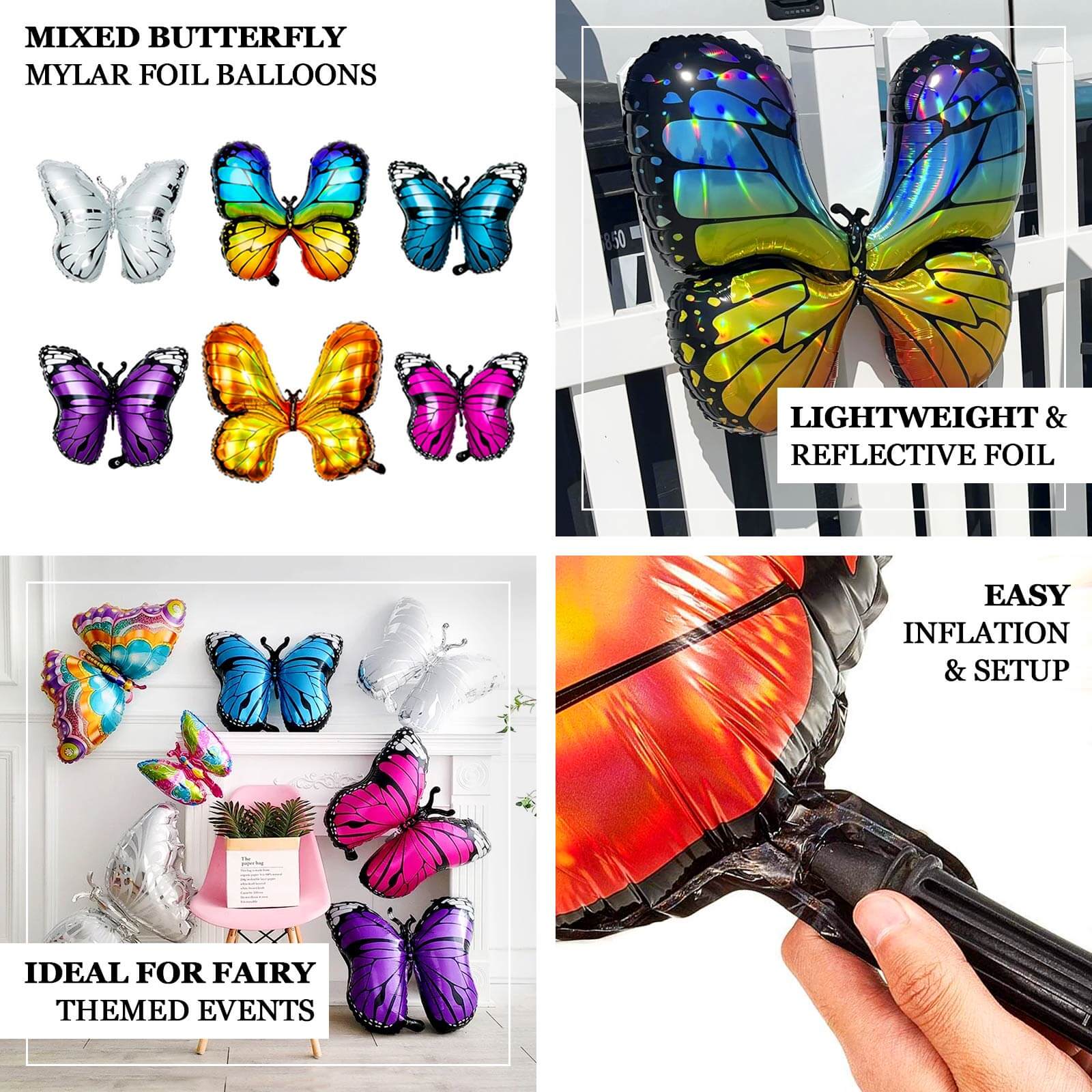 Set of 6 Assorted Butterfly Mylar Foil Balloons, Fairy Tale Theme Party Balloons - 21",23",28" - Image 4